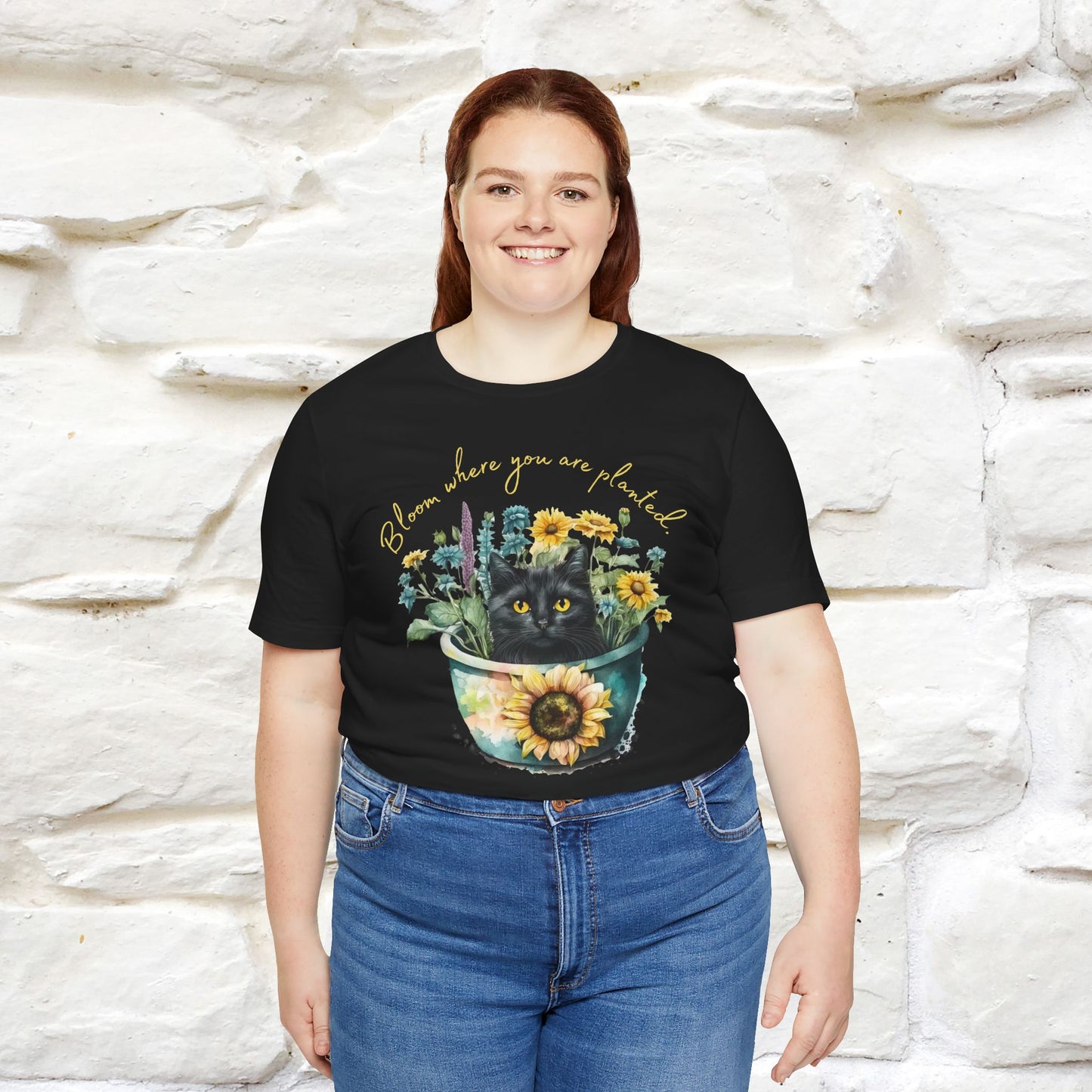 "Bloom Where You Are Planted" Cat T-Shirt for Men & Women | 100% Cotton* | Inspirational Tee