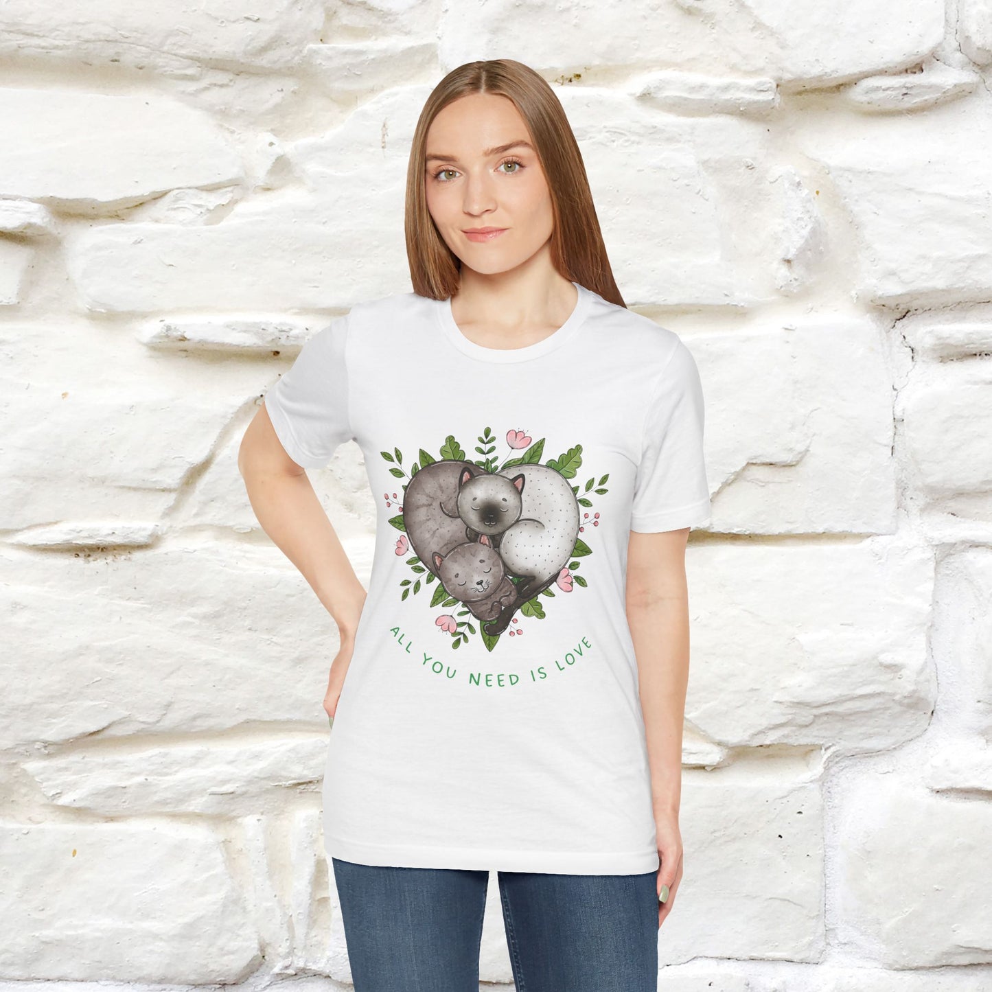 "All You Need Is Love" Cat T-Shirt | 100% Cotton* | Adorable Cat Apparel for Men & Women