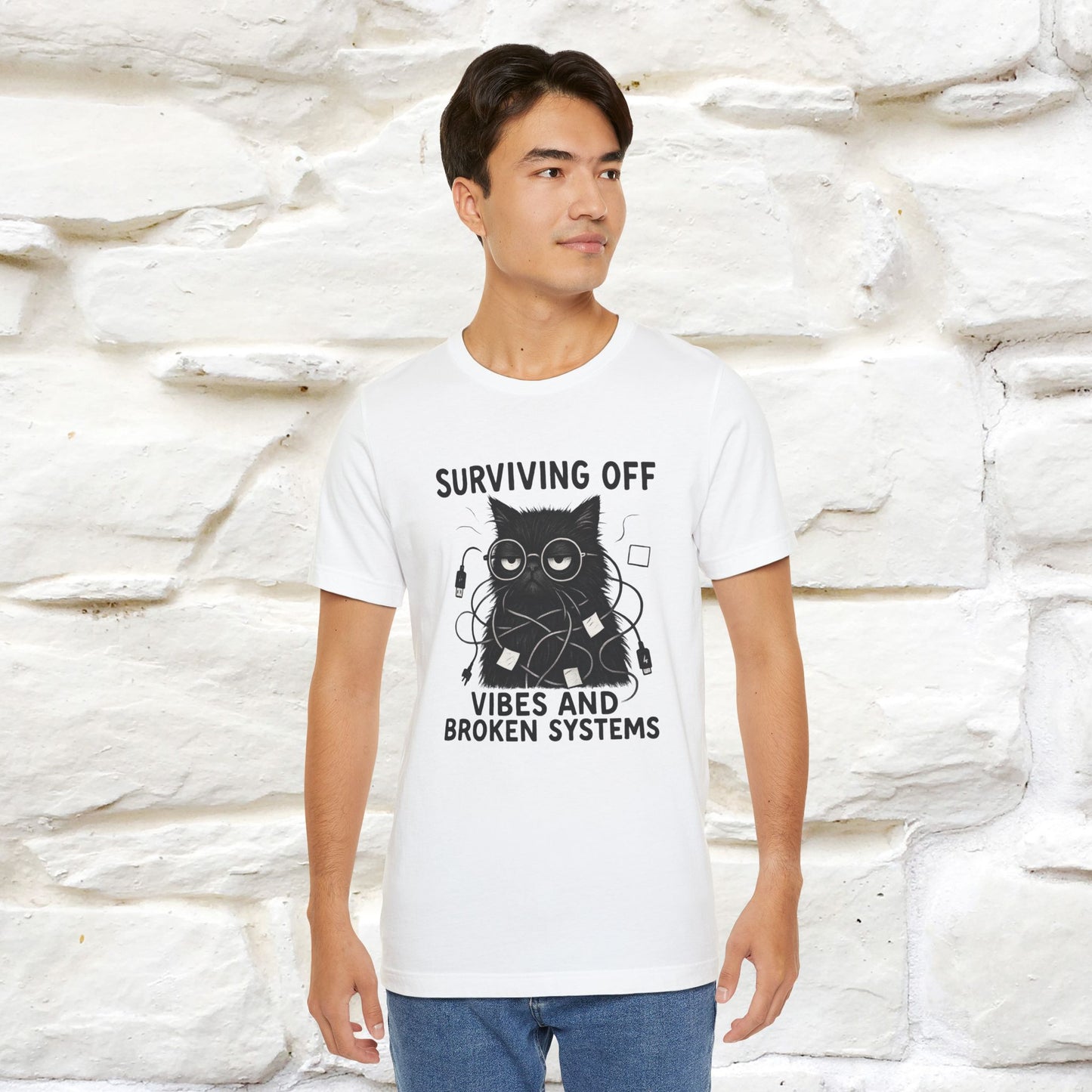 "Surviving Off...Vibes And Broken .. " |Cat T-Shirt | Nunu&Miao Studio