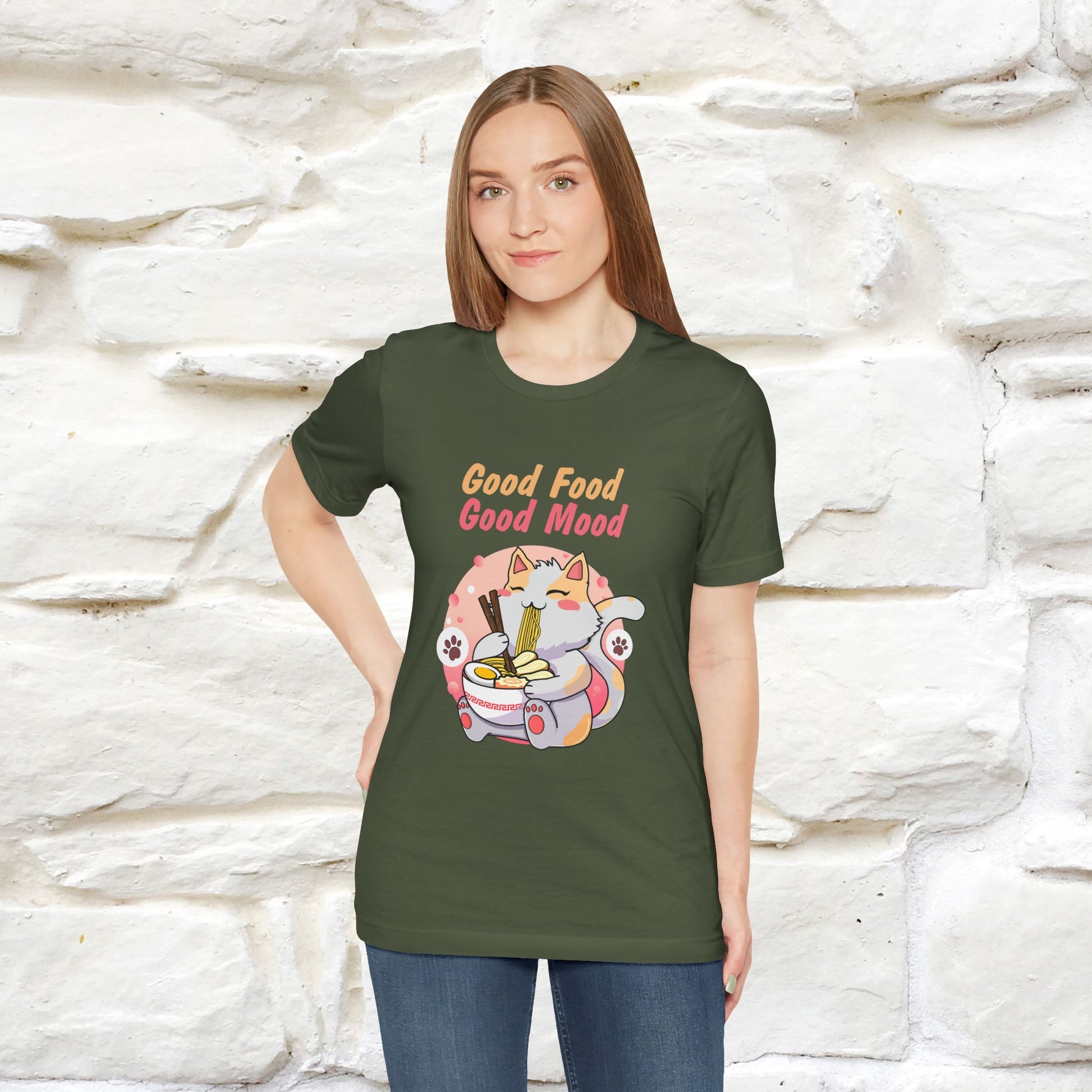 "Good Food Good Mood" Cat T-shirt for Men & Women | 100% Cotton* - Nunu&Miao Studio