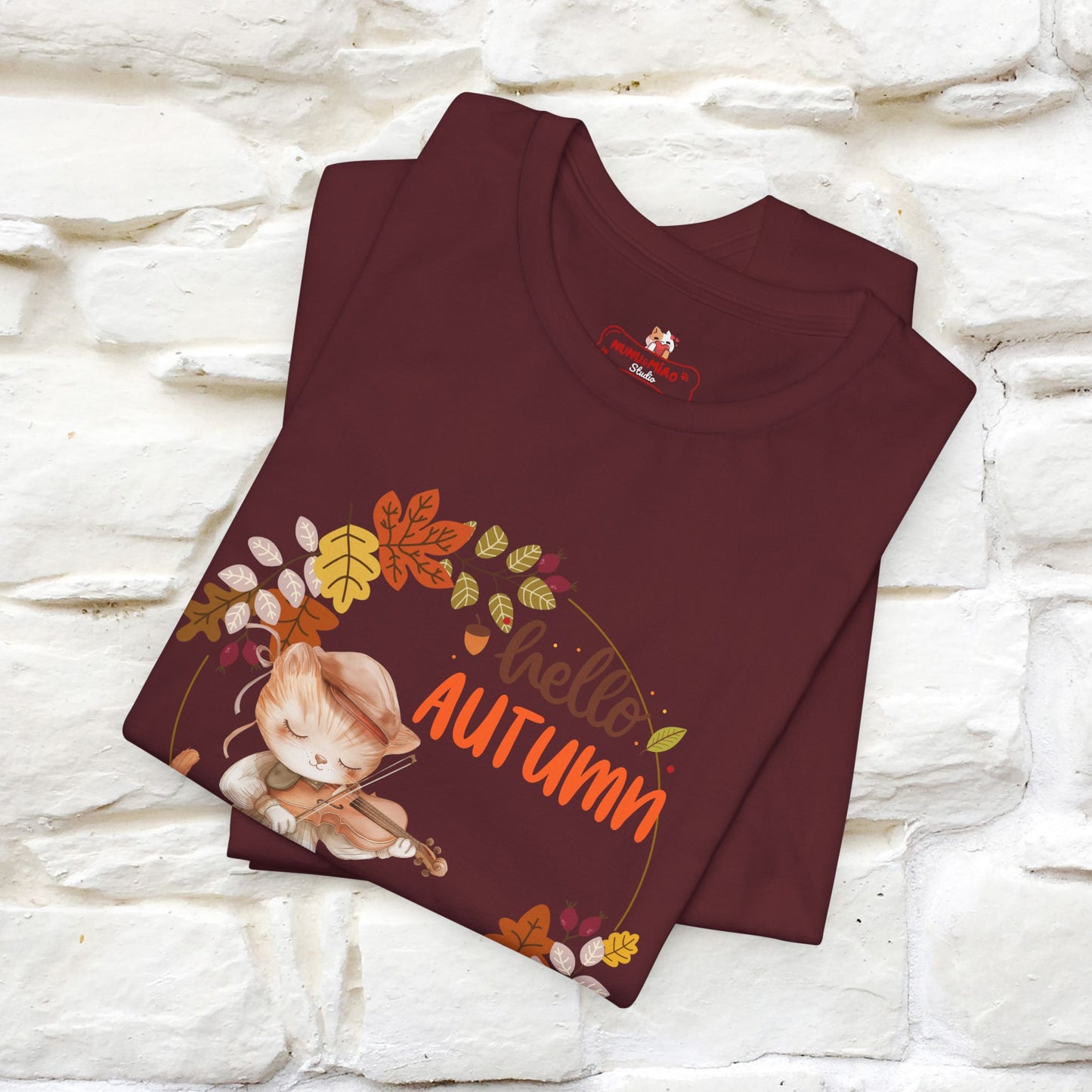 "Hello Autumn" Cat T-Shirt for Men & Women | 100% Cotton* | Cozy Fall Fashion - Nunu&Miao Studio