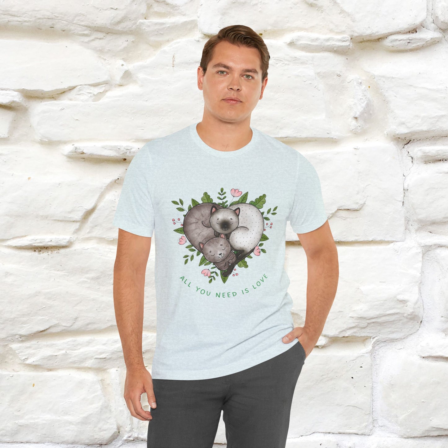 "All You Need Is Love" Cat T-Shirt | 100% Cotton* | Adorable Cat Apparel for Men & Women