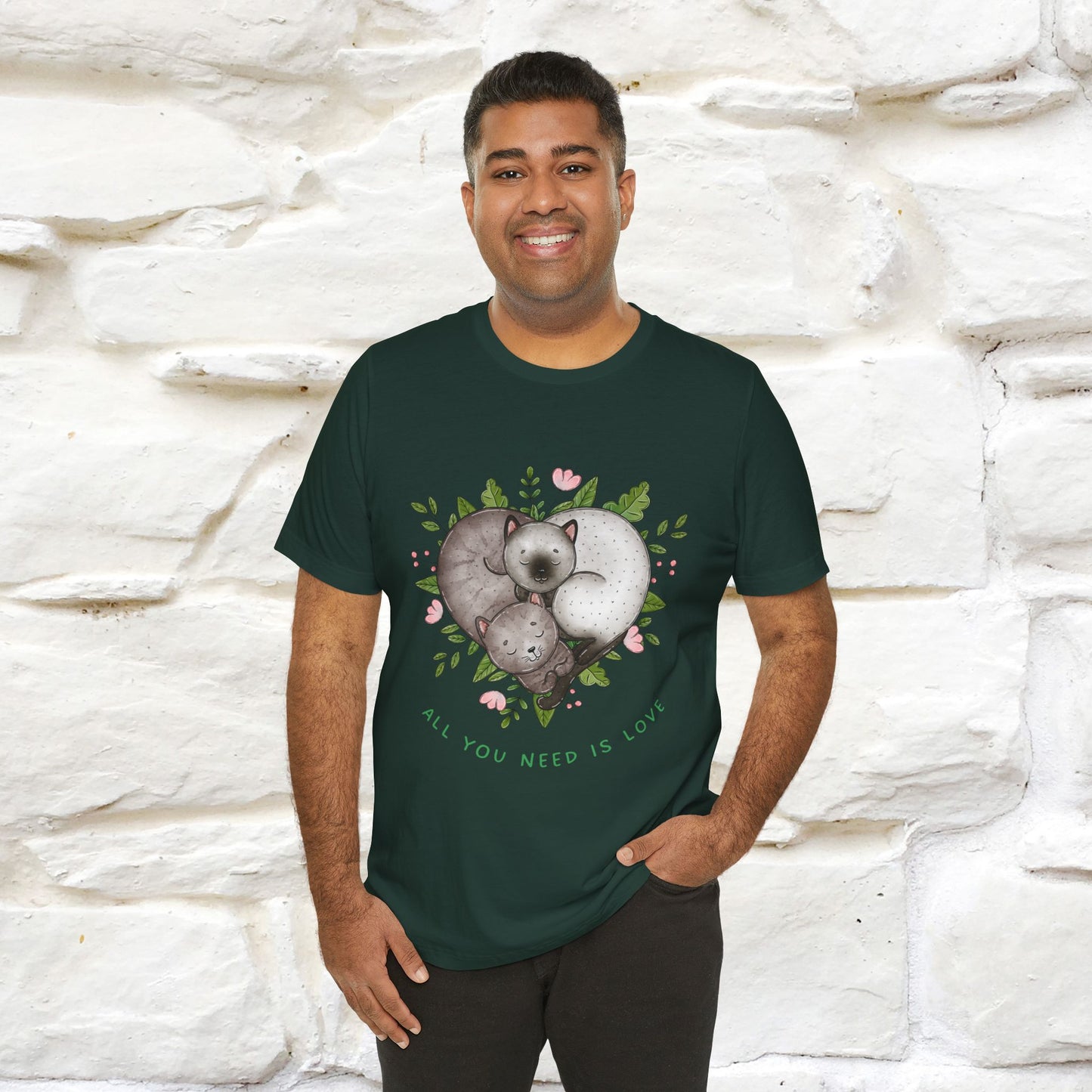 "All You Need Is Love" Cat T-Shirt | 100% Cotton* | Adorable Cat Apparel for Men & Women