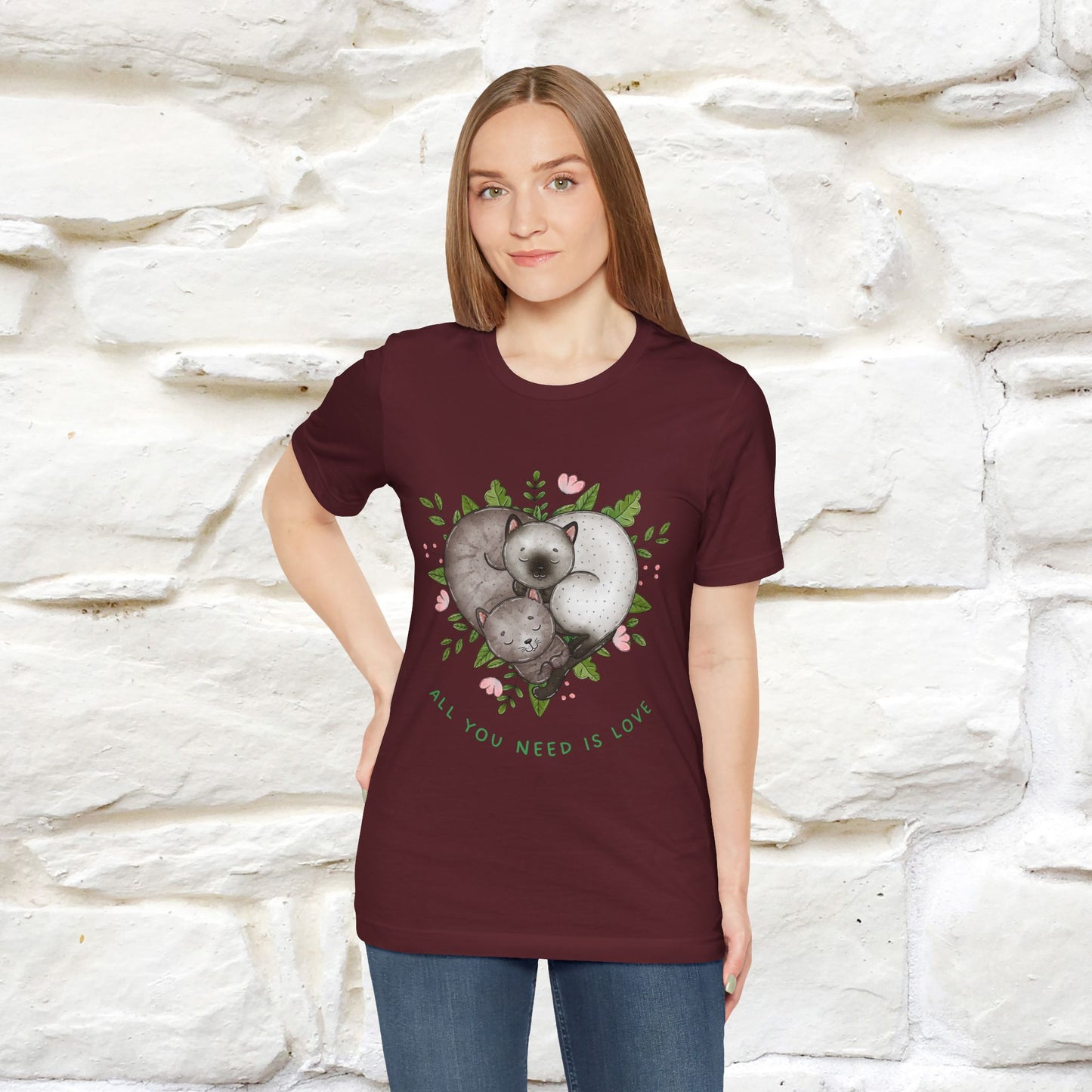 "All You Need Is Love" Cat T-Shirt | 100% Cotton* | Adorable Cat Apparel for Men & Women