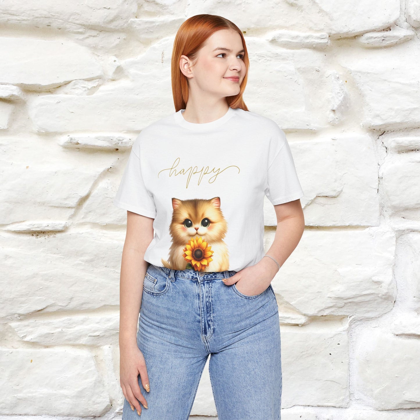 "Happy" Cat T-Shirt for Women | 100% Cotton* 🐾 - Nunu&Miao Studio