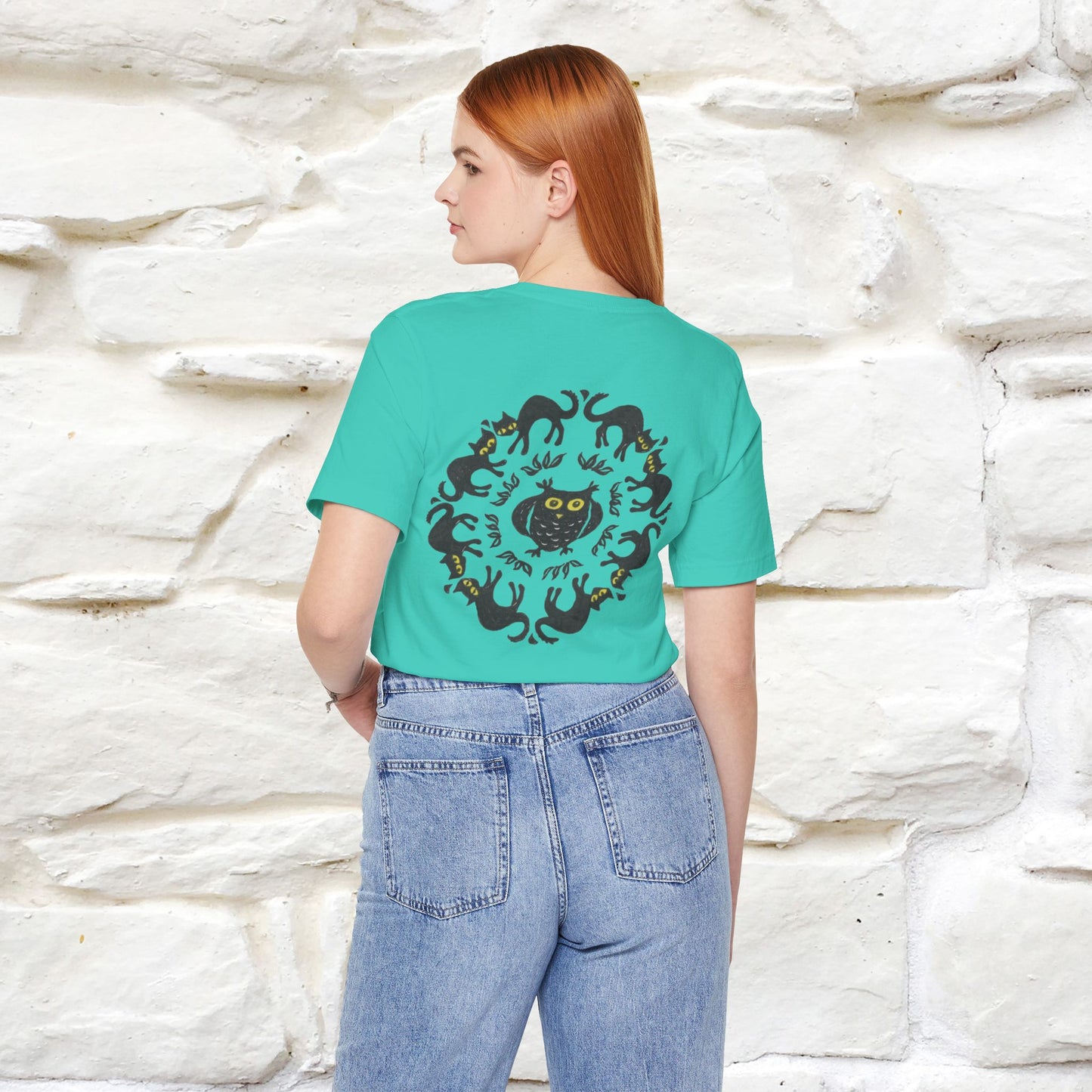 ''Black Cat Circle'' Cat T-Shirt Front and Back Design | Nunu&Miao Studio