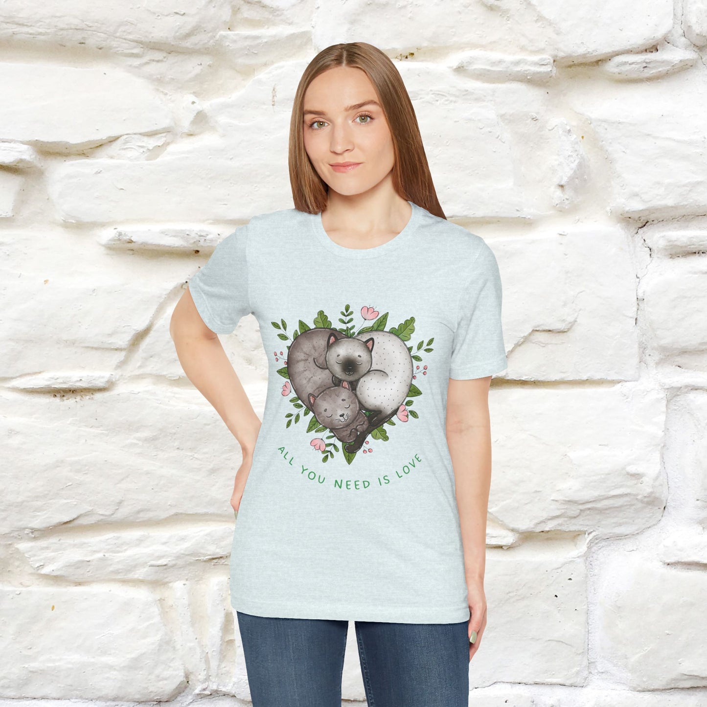 "All You Need Is Love" Cat T-Shirt | 100% Cotton* | Adorable Cat Apparel for Men & Women