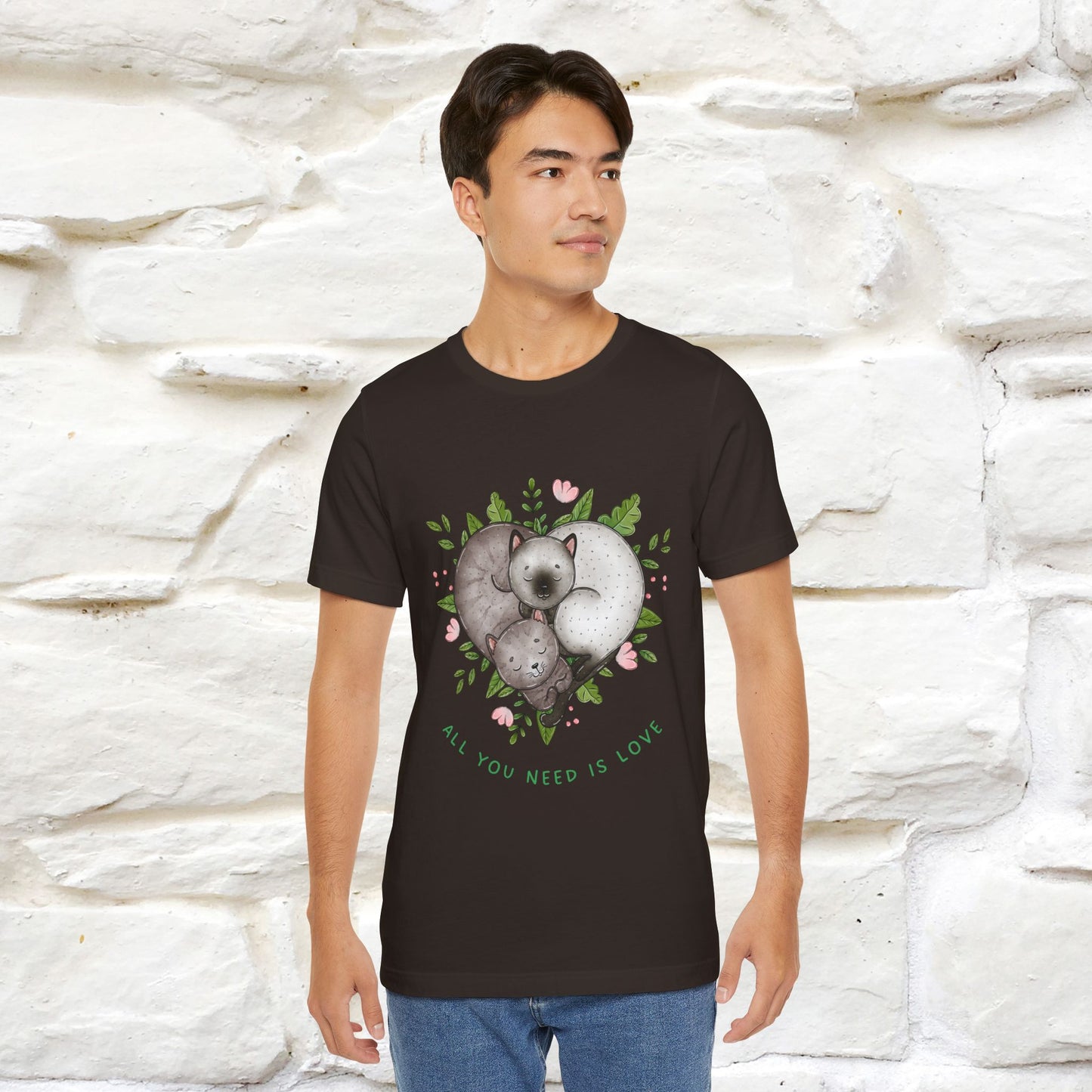 "All You Need Is Love" Cat T-Shirt | 100% Cotton* | Adorable Cat Apparel for Men & Women