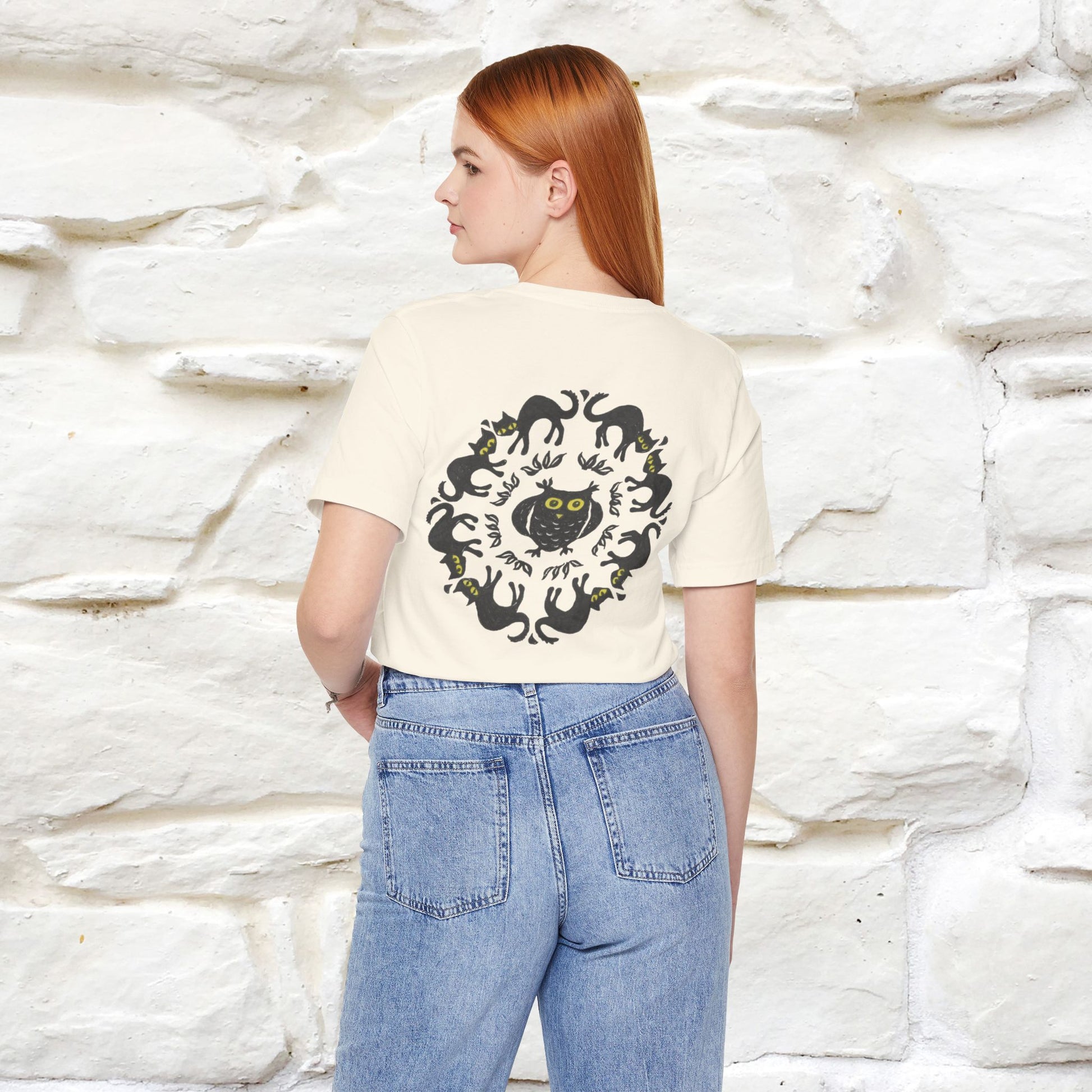 ''Black Cat Circle'' Cat T-Shirt Front and Back Design | Nunu&Miao Studio - Nunu&Miao Studio