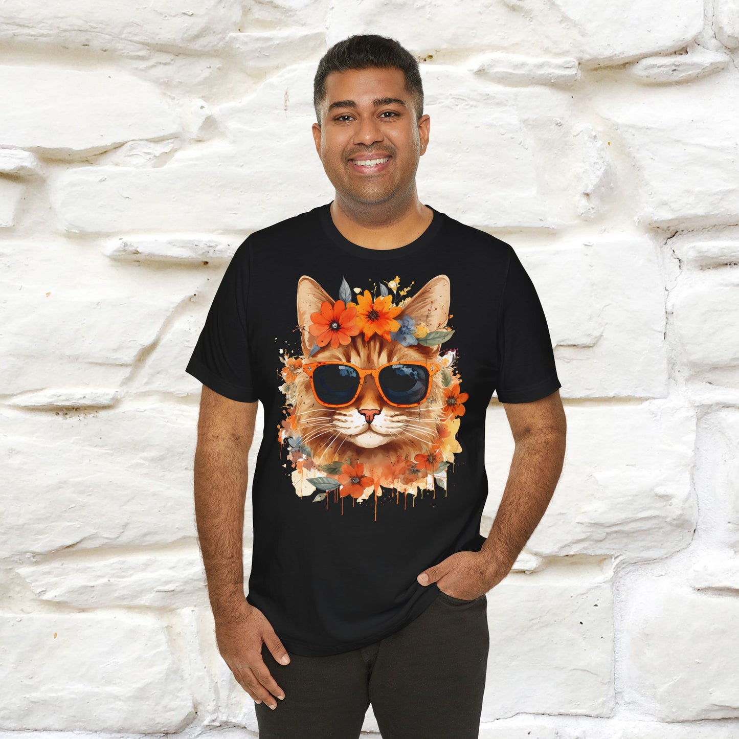 "Cool Cat in Bloom" T-shirt for Men and Women | 100% Cotton* - Nunu&Miao Studio
