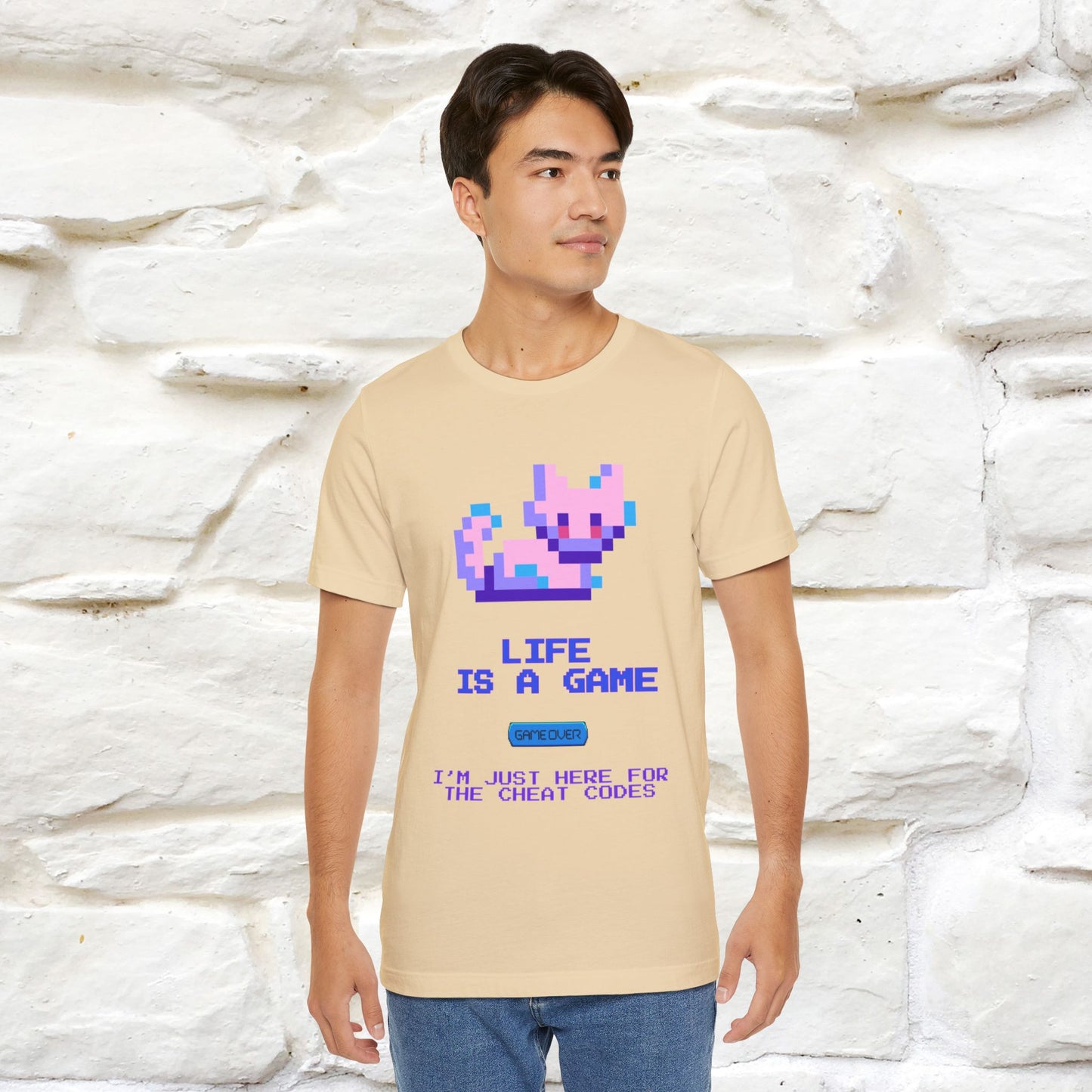 "Life Is A Game, I Am Just Here Fo The Cheat Code" Funny Cat T-Shirt for Men & Women | 100% Cotton* - Nunu&Miao Studio