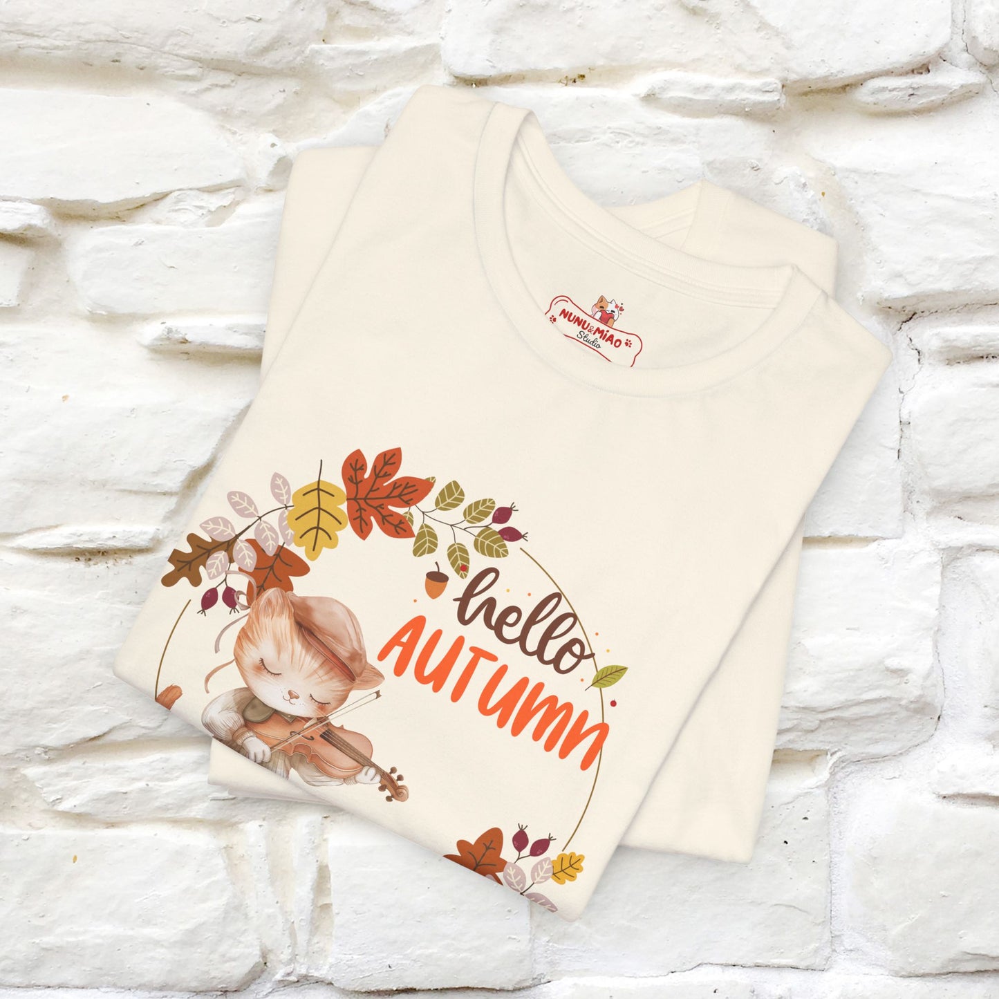 "Hello Autumn" Cat T-Shirt for Men & Women | 100% Cotton* | Cozy Fall Fashion - Nunu&Miao Studio