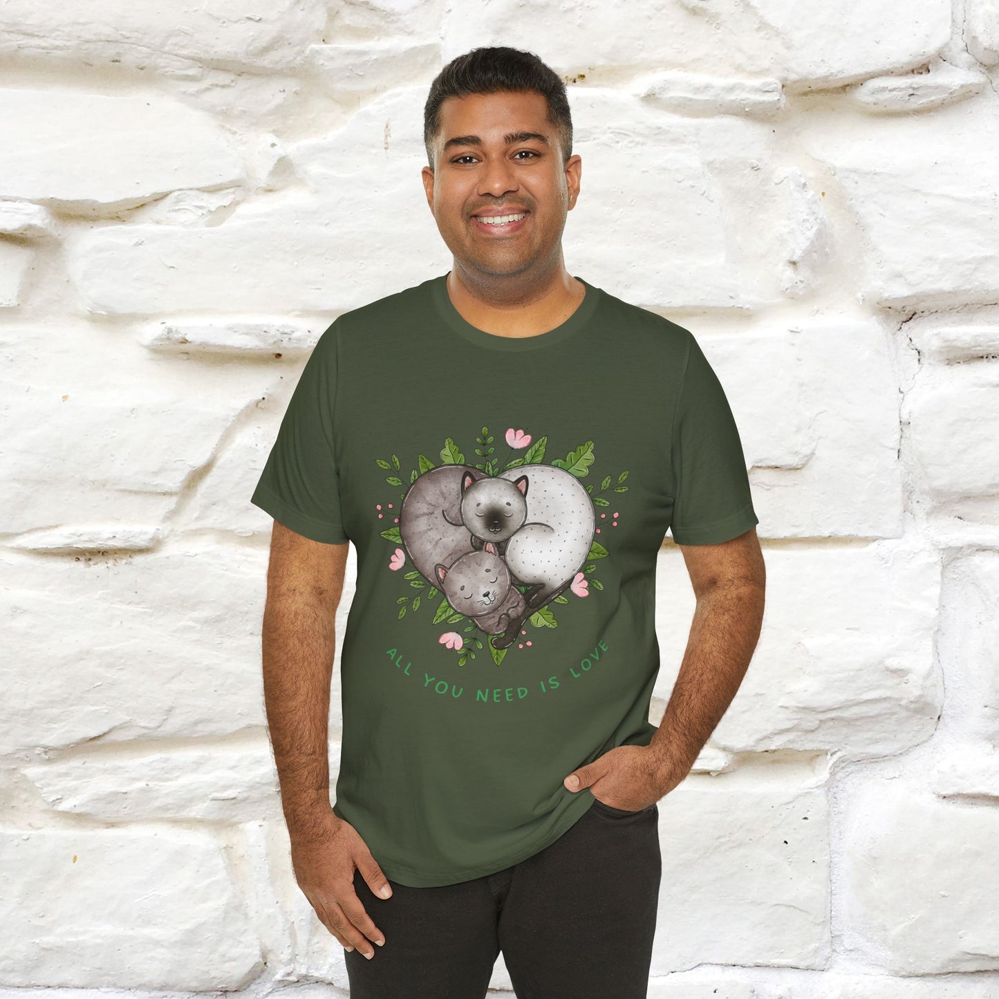 "All You Need Is Love" Cat T-Shirt | 100% Cotton* | Adorable Cat Apparel for Men & Women