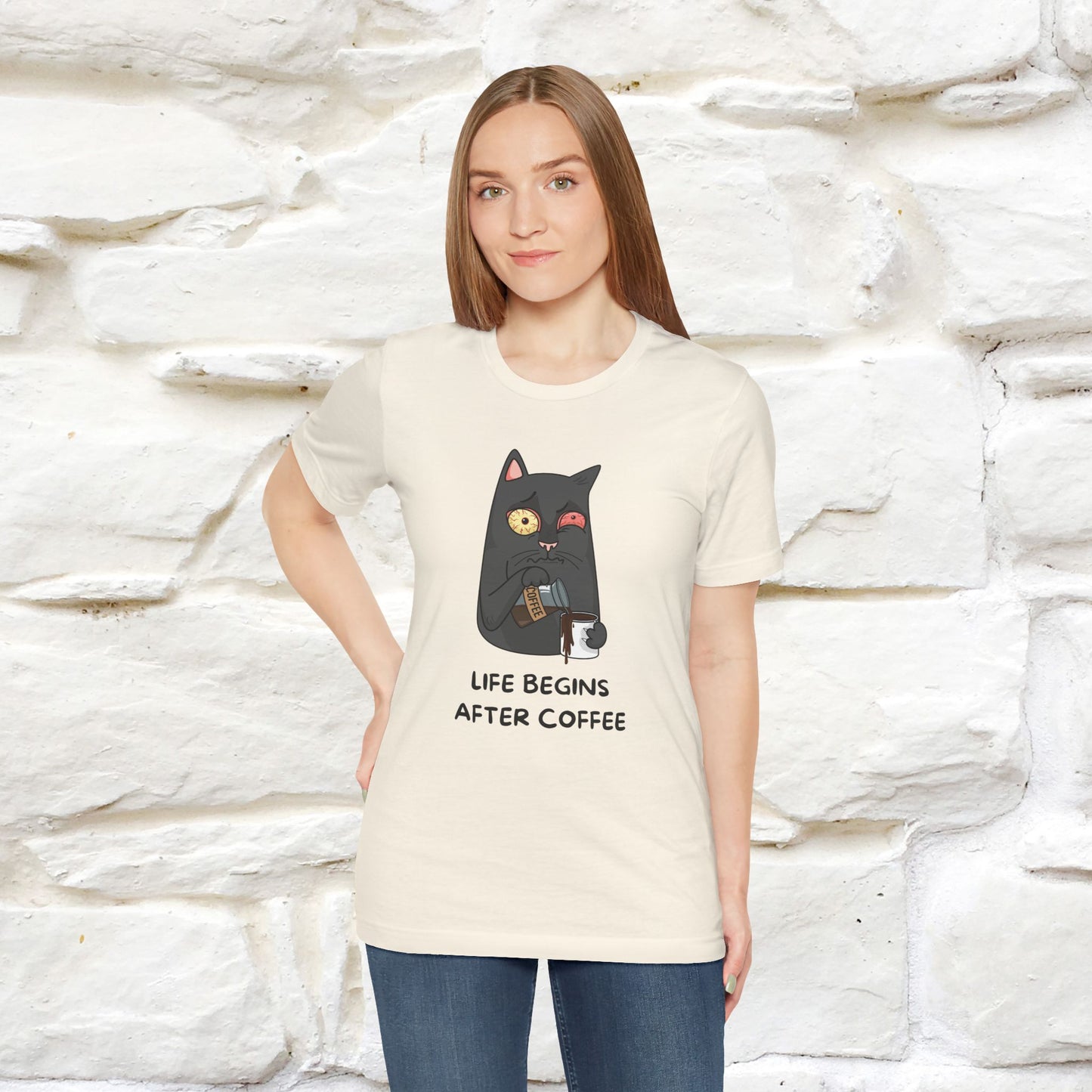 ''Life Begings After Coffe'' Cat T-shirt for Men and Women 100% Cotton* - Nunu&Miao Studio