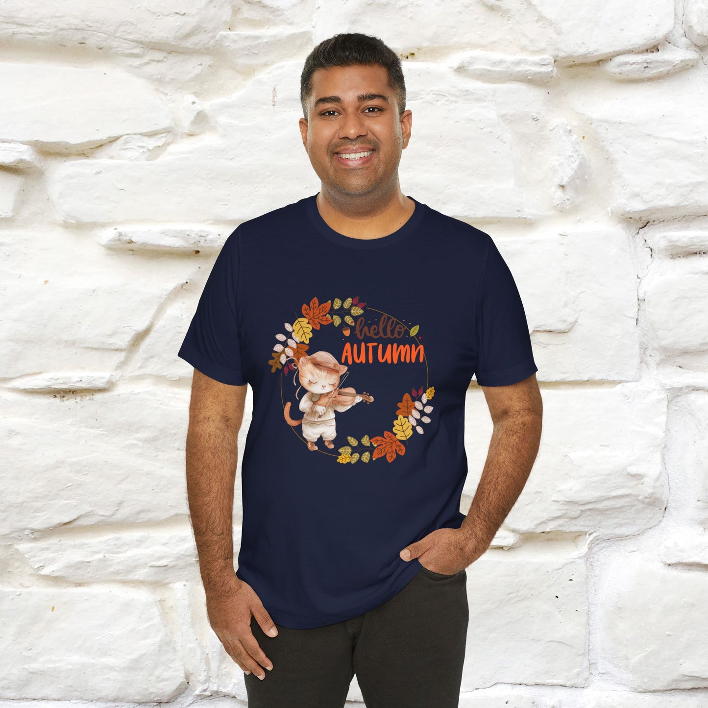 "Hello Autumn" Cat T-Shirt for Men & Women | 100% Cotton* | Cozy Fall Fashion - Nunu&Miao Studio