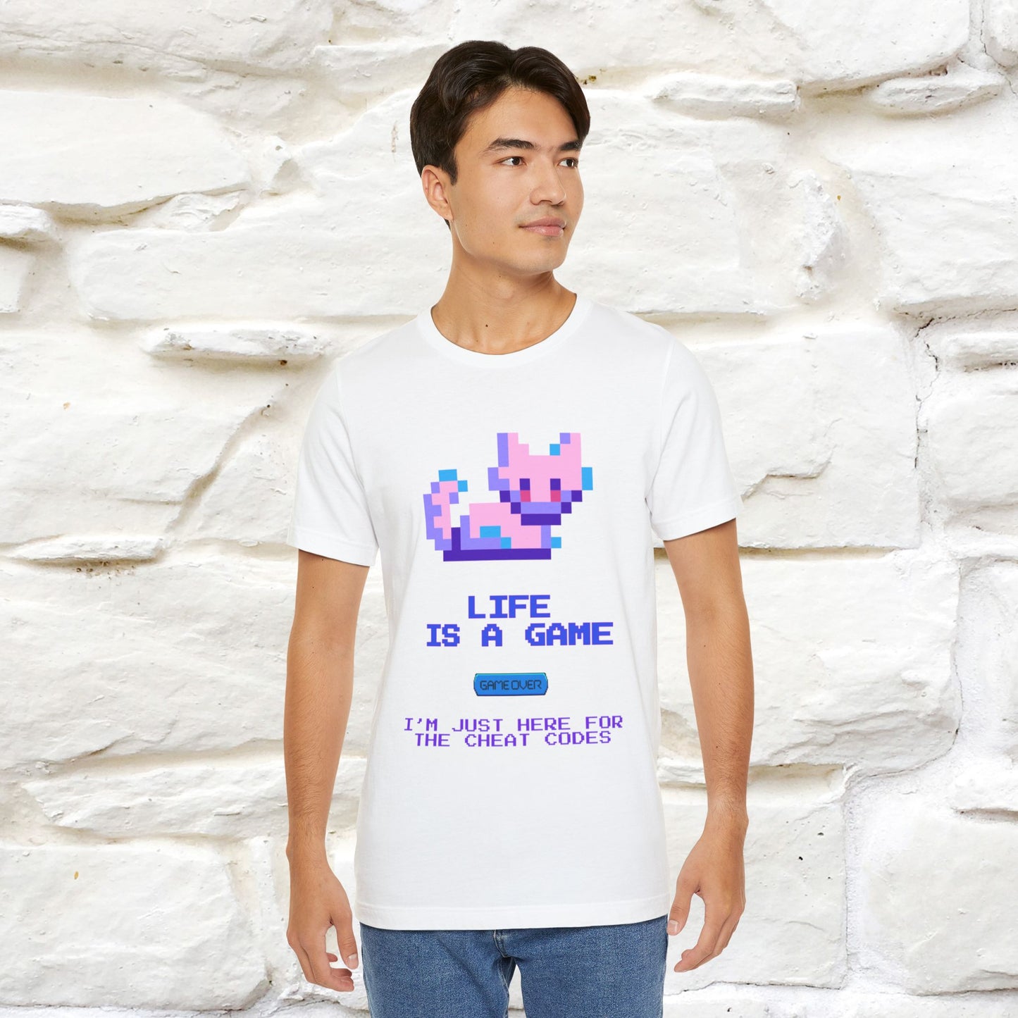 "Life Is A Game, I Am Just Here Fo The Cheat Code" Funny Cat T-Shirt for Men & Women | 100% Cotton* - Nunu&Miao Studio