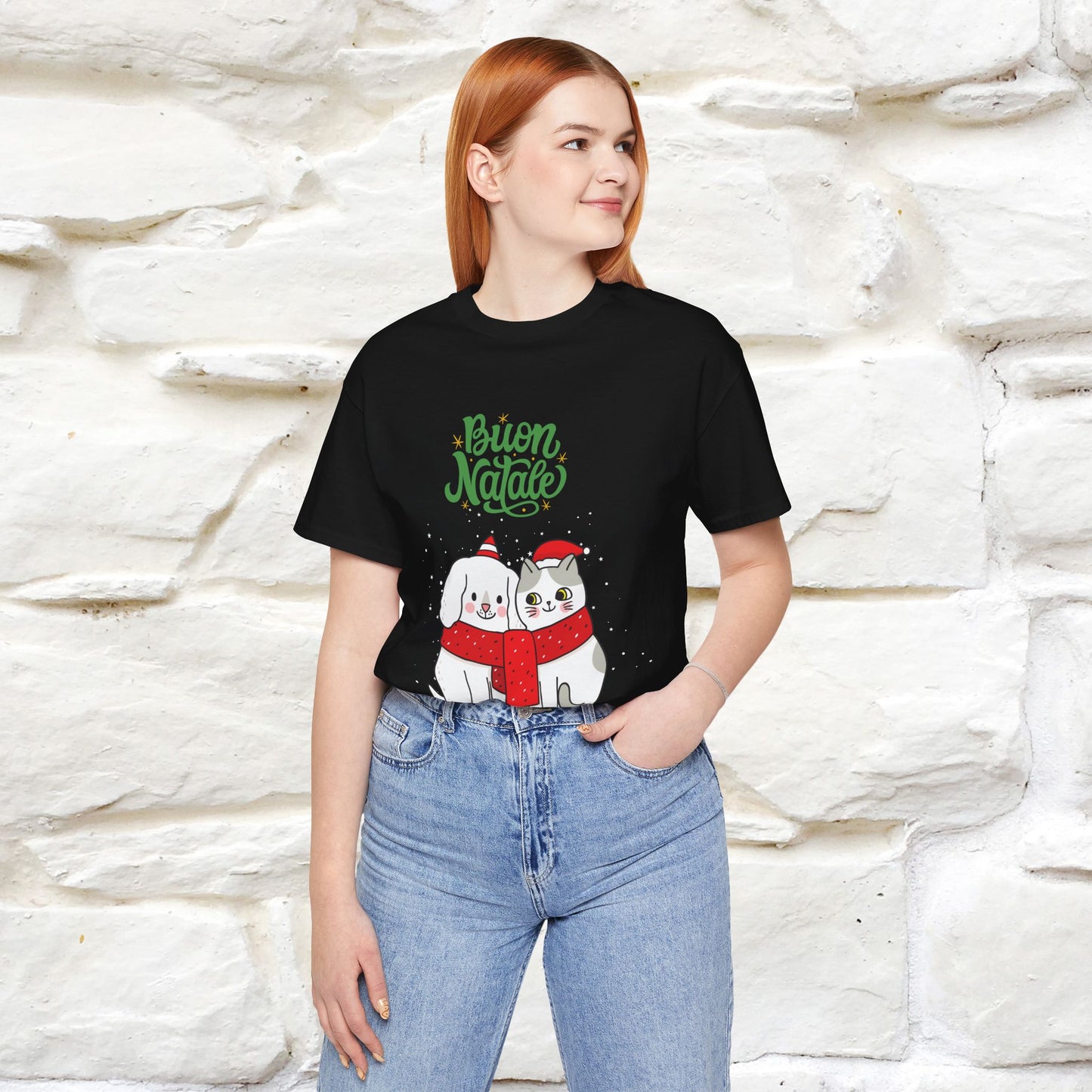 ''Buon Natale Cat and Dog'' Christmas T-shirt | Nunu&Miao Studio - Nunu&Miao Studio