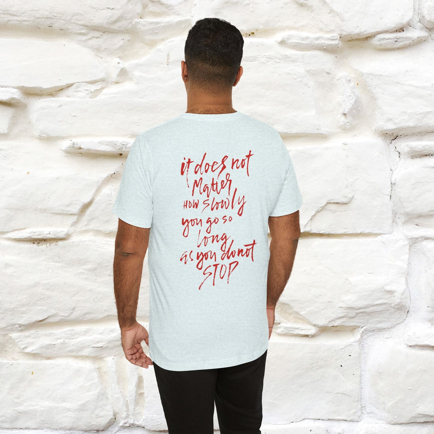 "It Does Not Matter How Slowly You Go, So Long As You Don’t Stop" Cat T-Shirt for Men & Women | Front & Back Design | 100% Cotton*