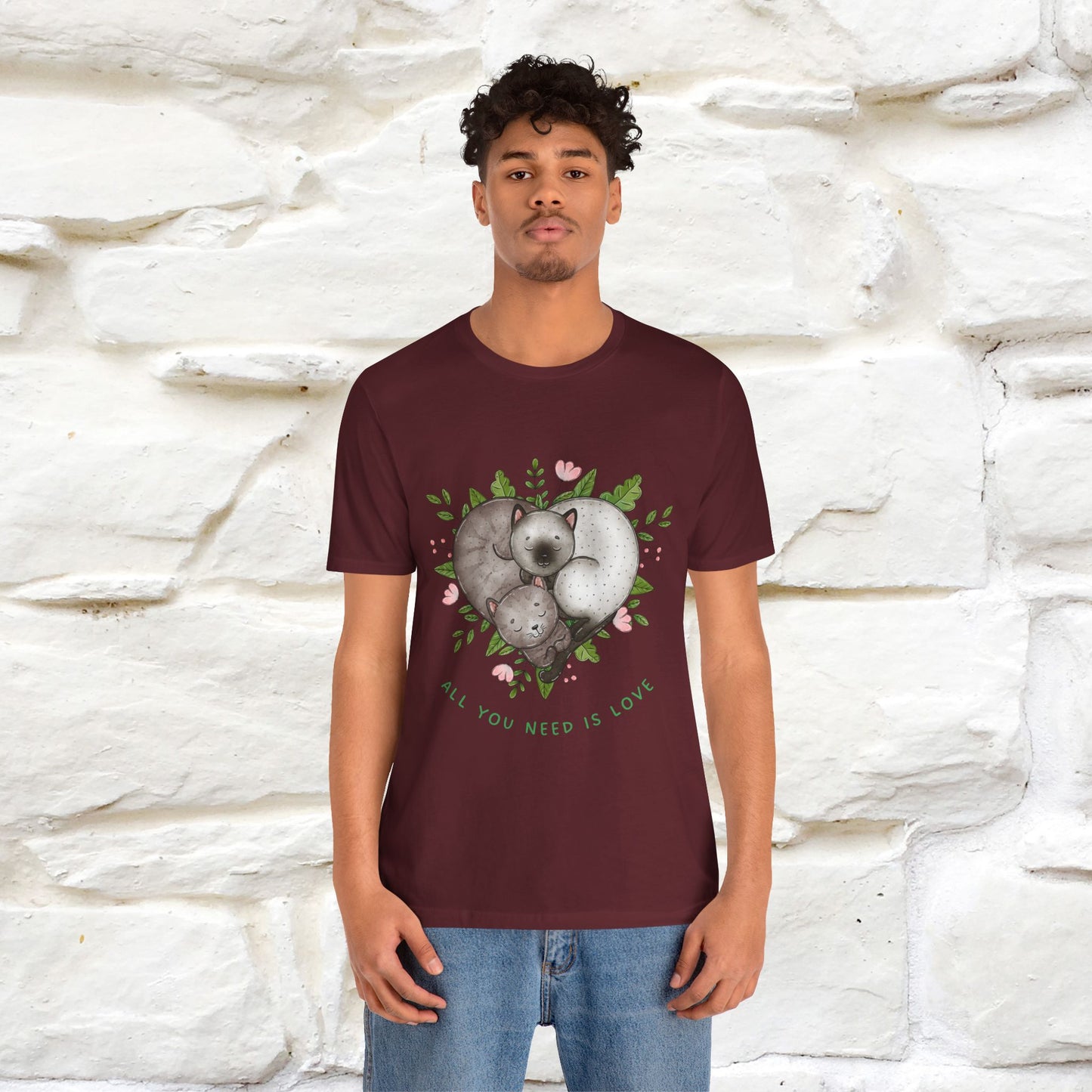 "All You Need Is Love" Cat T-Shirt | 100% Cotton* | Adorable Cat Apparel for Men & Women