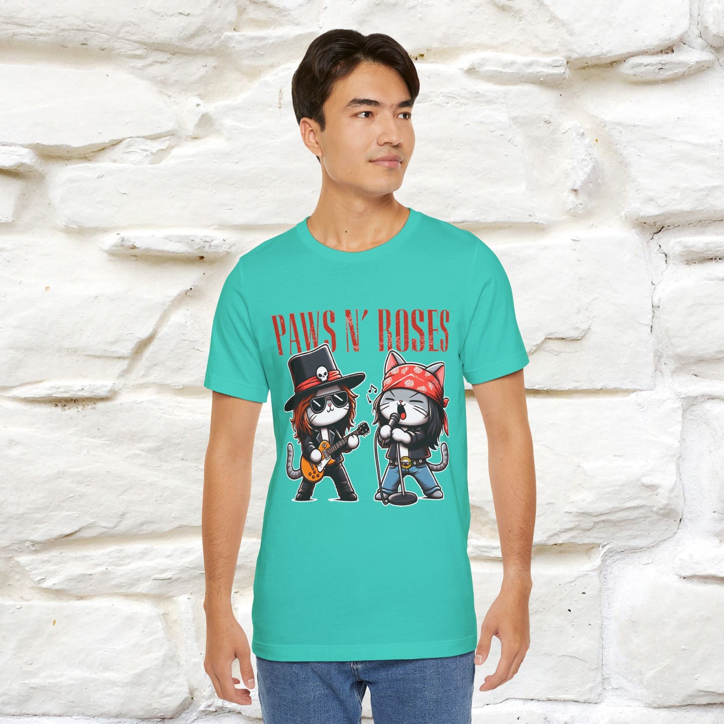 Paws N' Roses T-Shirt | Rock-Inspired Cat Lover | Nunu&Miao Studio - Nunu&Miao Studio