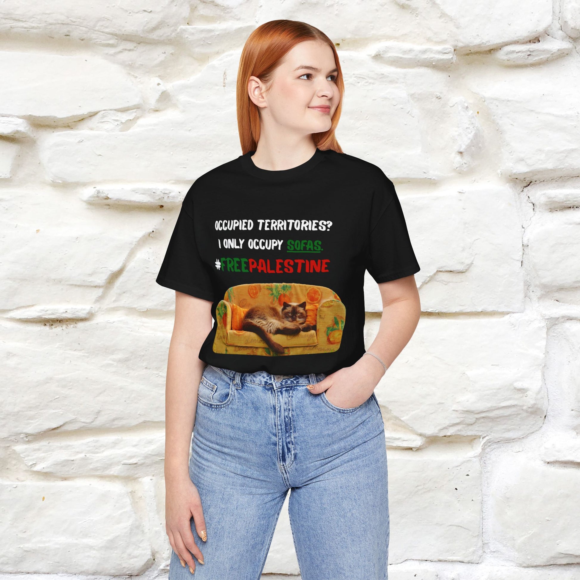 "Occupied territories?  I only occupy sofas. FreePalestine" Cat T-shirt |Nunu&Miao Studio - Nunu&Miao Studio