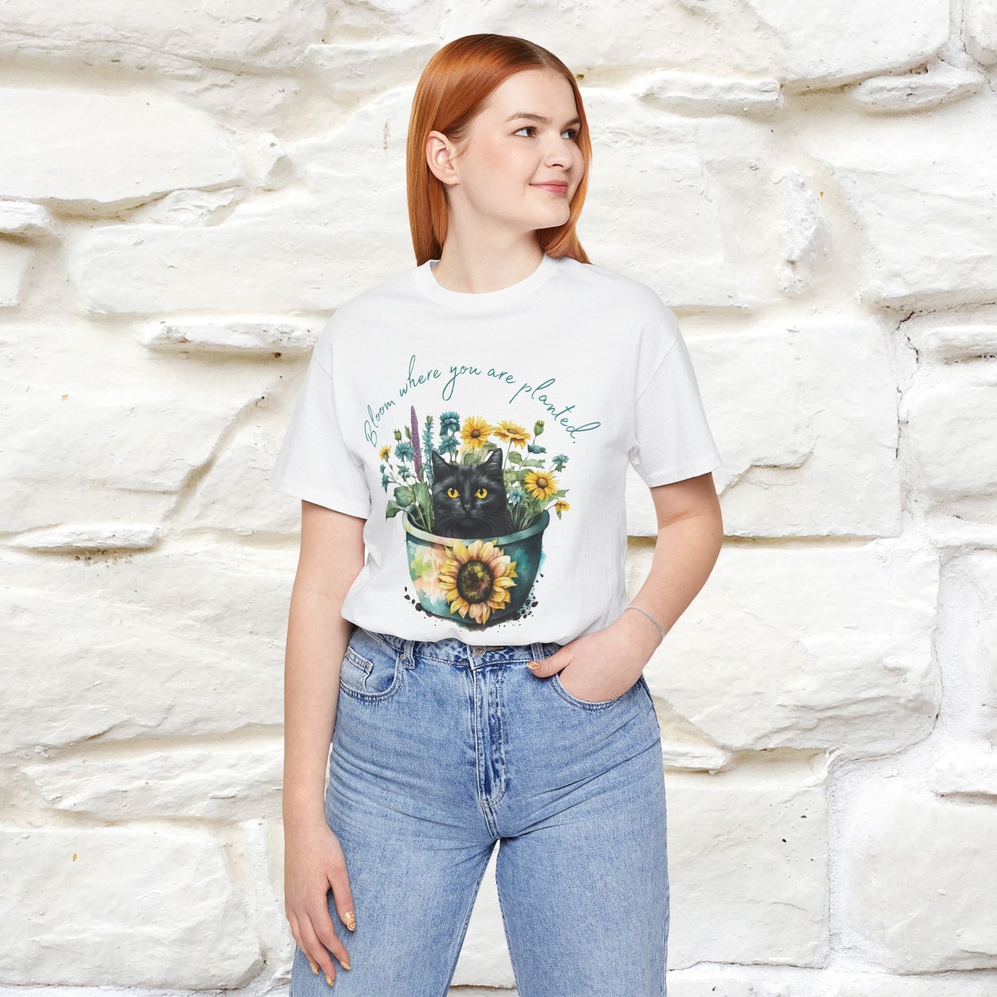 "Bloom Where You Are Planted" Cat T-Shirt for Men & Women | 100% Cotton* | Inspirational Tee