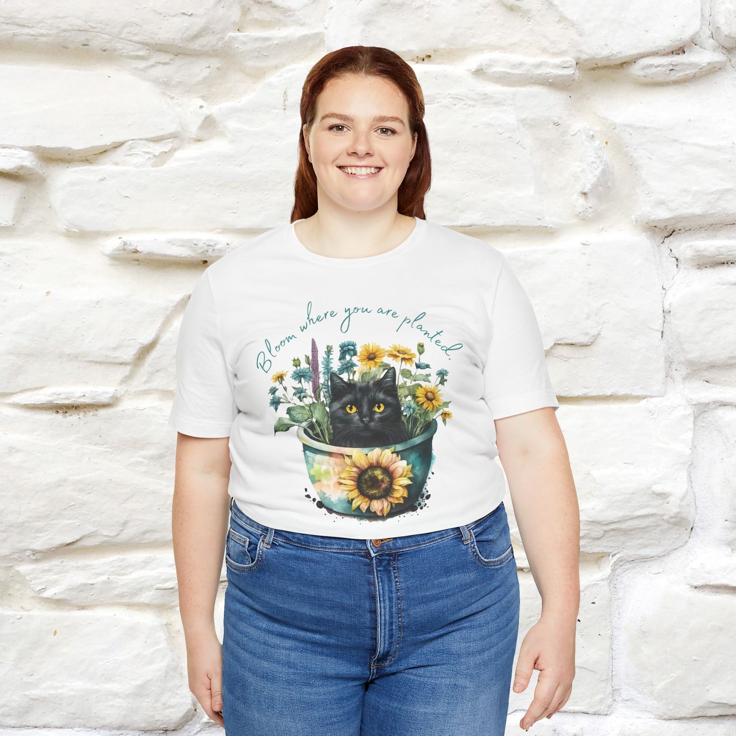 "Bloom Where You Are Planted" Cat T-Shirt for Men & Women | 100% Cotton* | Inspirational Tee