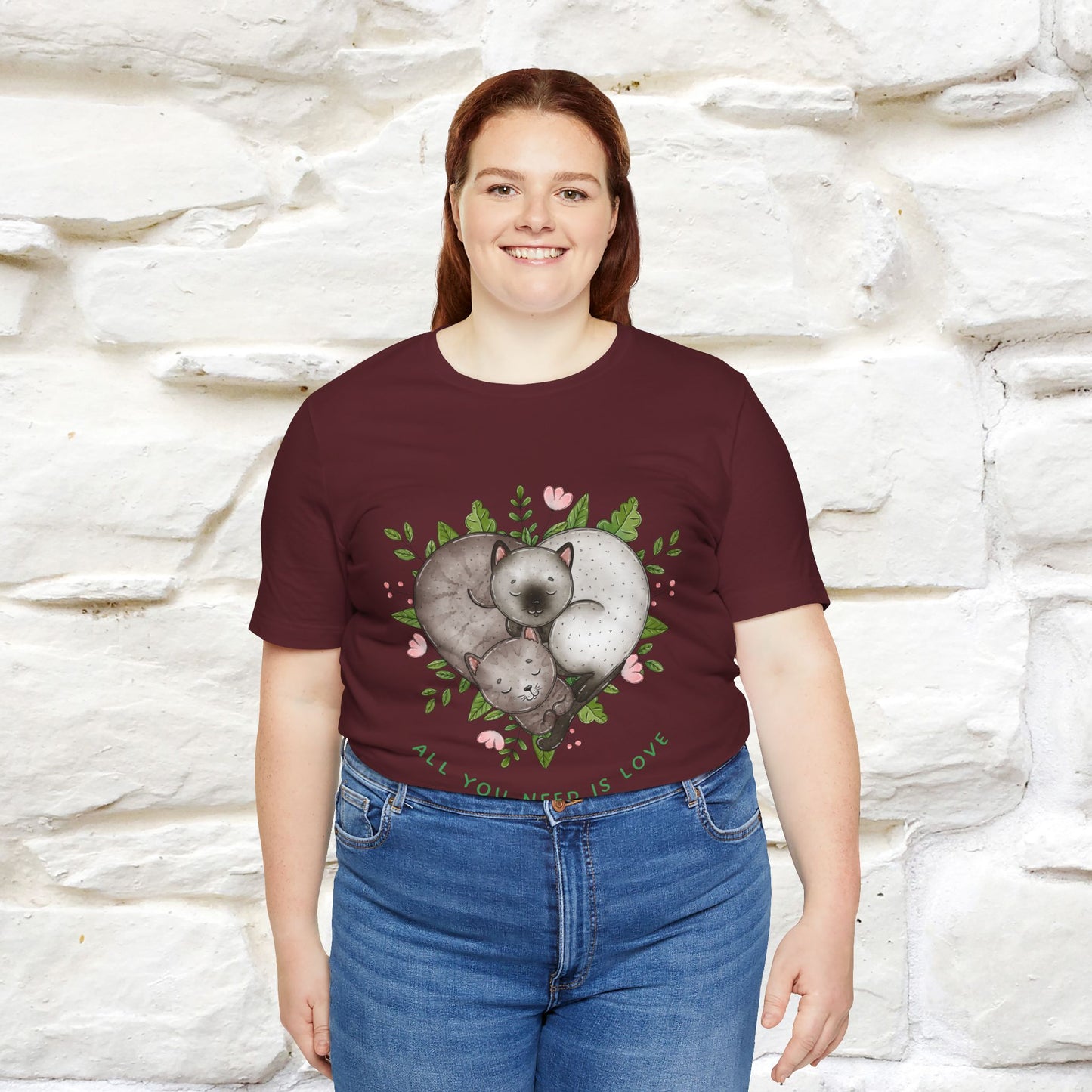 "All You Need Is Love" Cat T-Shirt | 100% Cotton* | Adorable Cat Apparel for Men & Women
