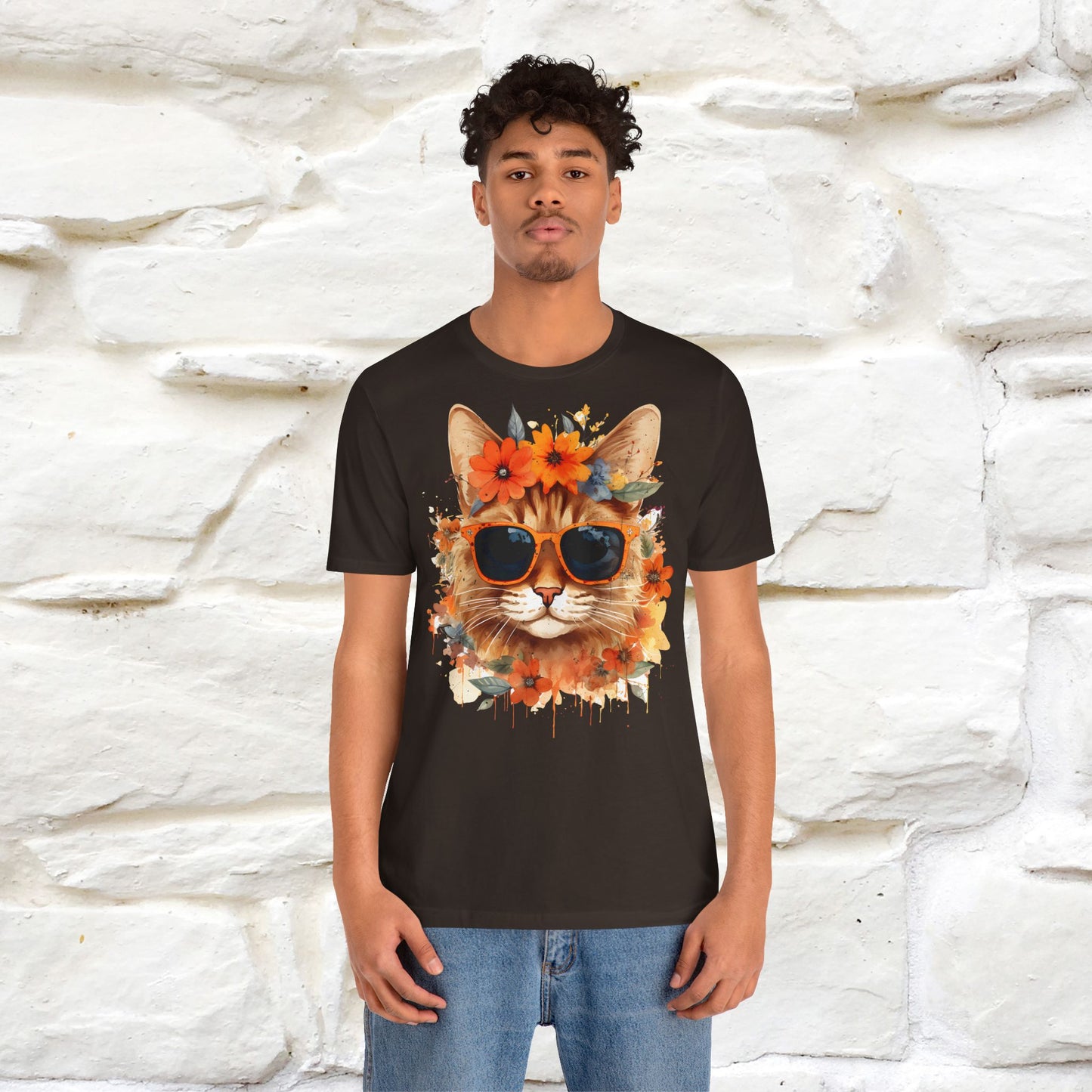 "Cool Cat in Bloom" T-shirt for Men and Women | 100% Cotton* - Nunu&Miao Studio