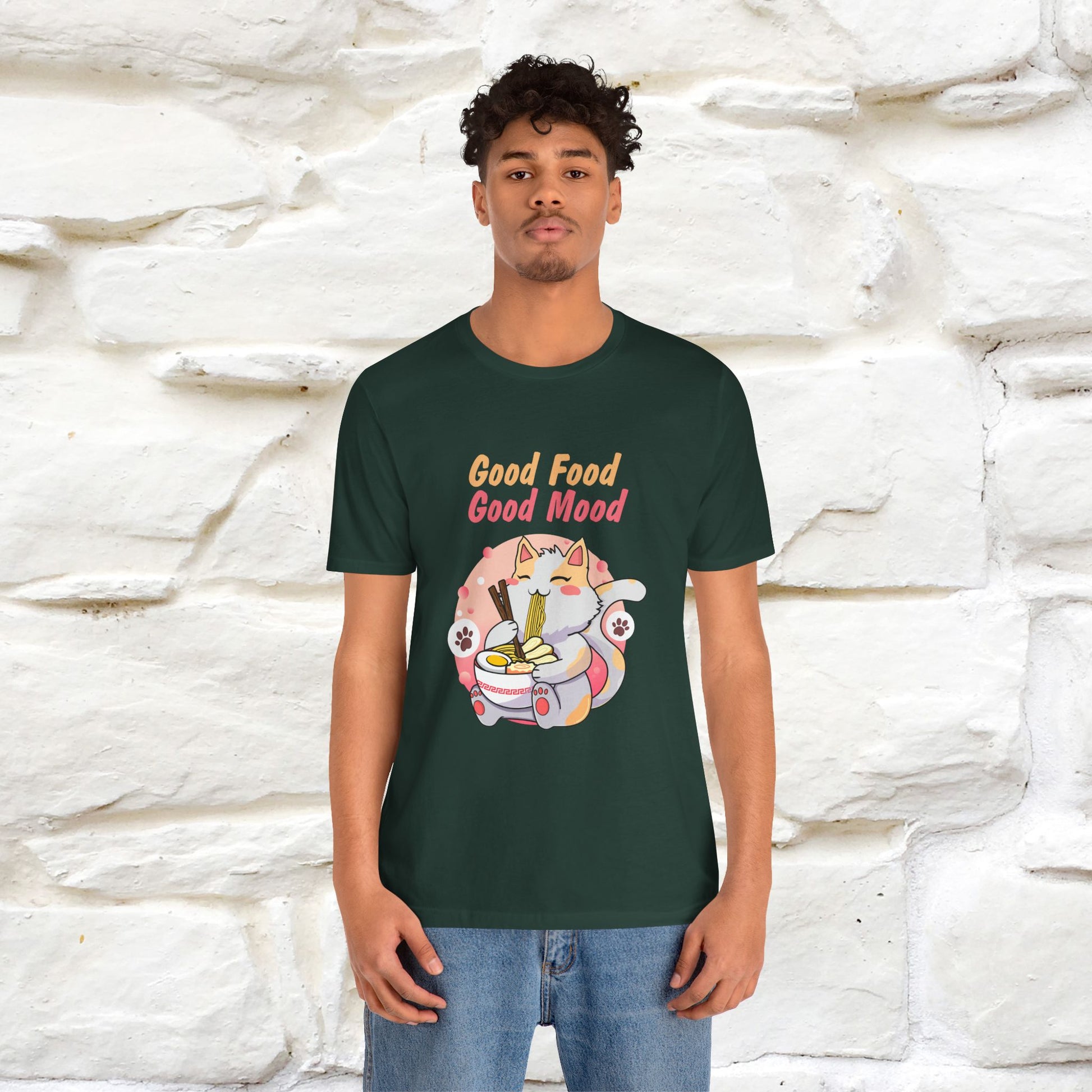 "Good Food Good Mood" Cat T-shirt for Men & Women | 100% Cotton* - Nunu&Miao Studio