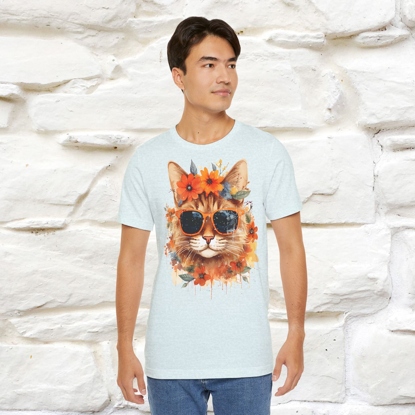 "Cool Cat in Bloom" T-shirt for Men and Women | 100% Cotton* - Nunu&Miao Studio