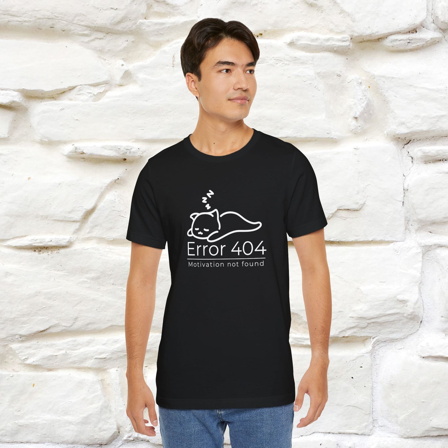 ''Error 404 Motivation Not Found'' Cat T-Shirt Front and Back Design | Nunu&Miao Studio