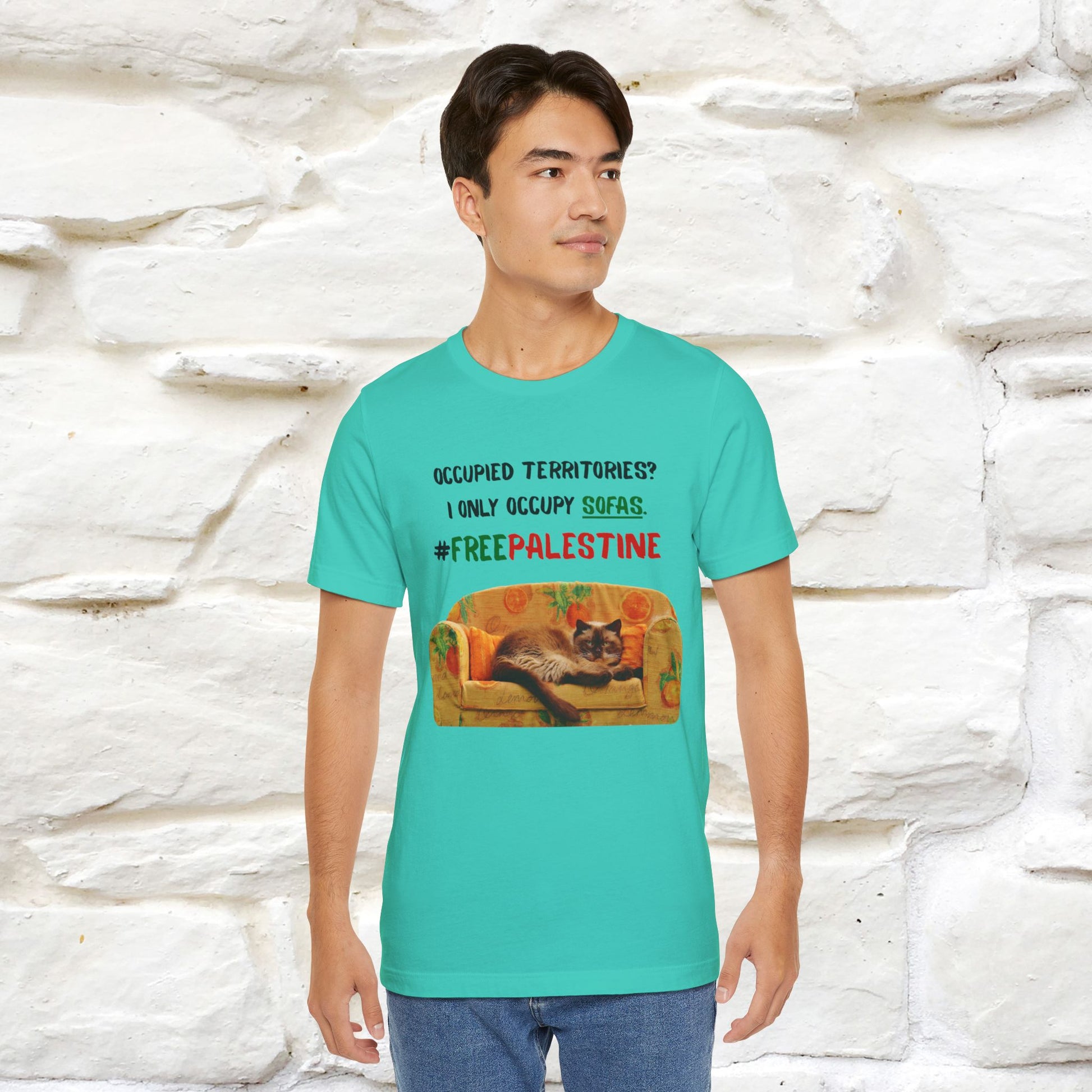 "Occupied territories?  I only occupy sofas. FreePalestine" Cat T-shirt |Nunu&Miao Studio - Nunu&Miao Studio