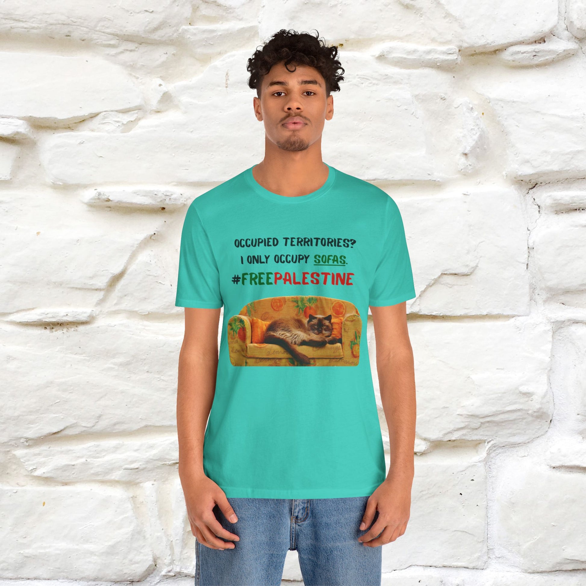 "Occupied territories?  I only occupy sofas. FreePalestine" Cat T-shirt |Nunu&Miao Studio - Nunu&Miao Studio