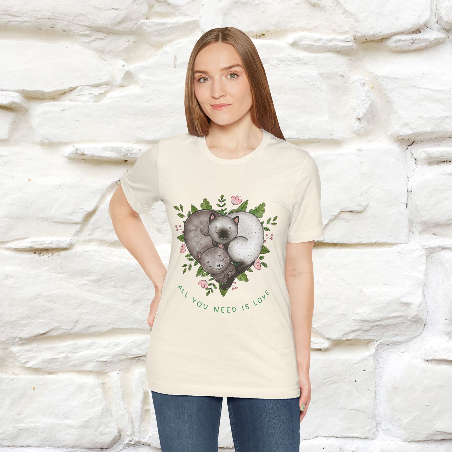 "All You Need Is Love" Cat T-Shirt | 100% Cotton* | Adorable Cat Apparel for Men & Women