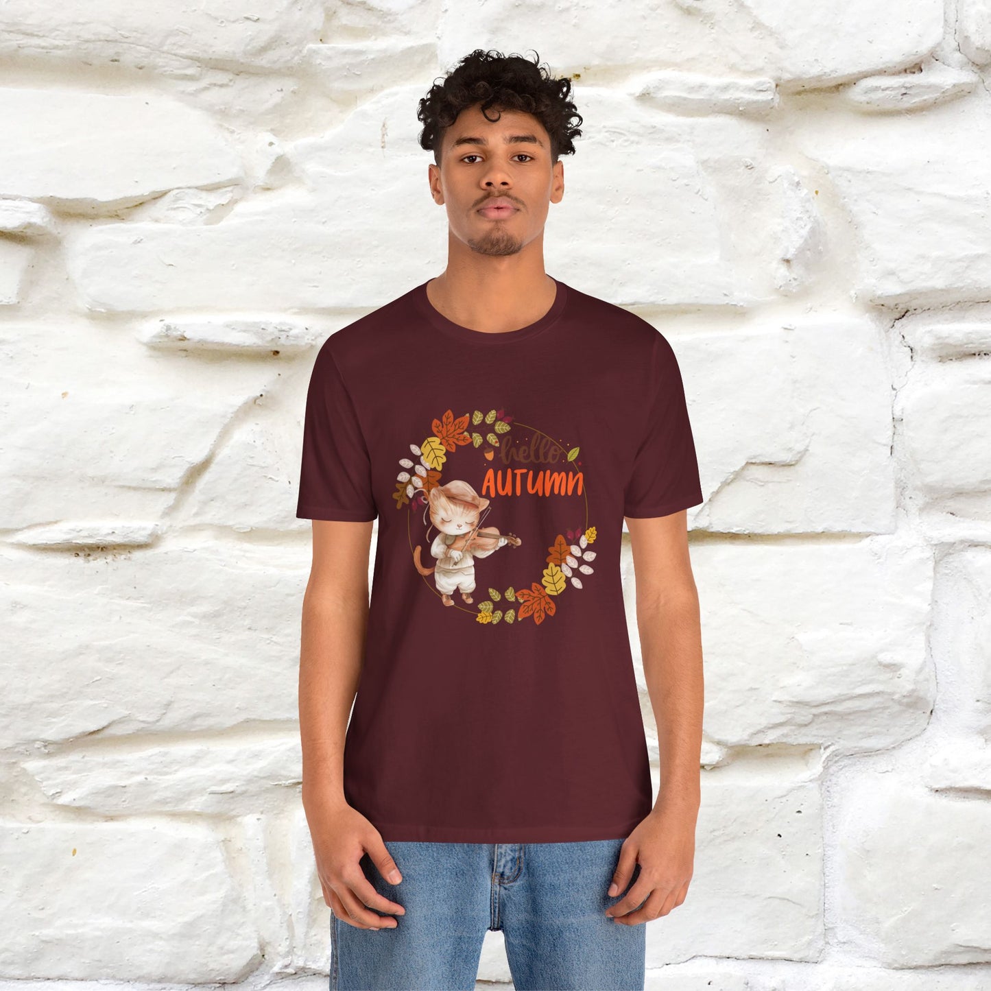 "Hello Autumn" Cat T-Shirt for Men & Women | 100% Cotton* | Cozy Fall Fashion - Nunu&Miao Studio