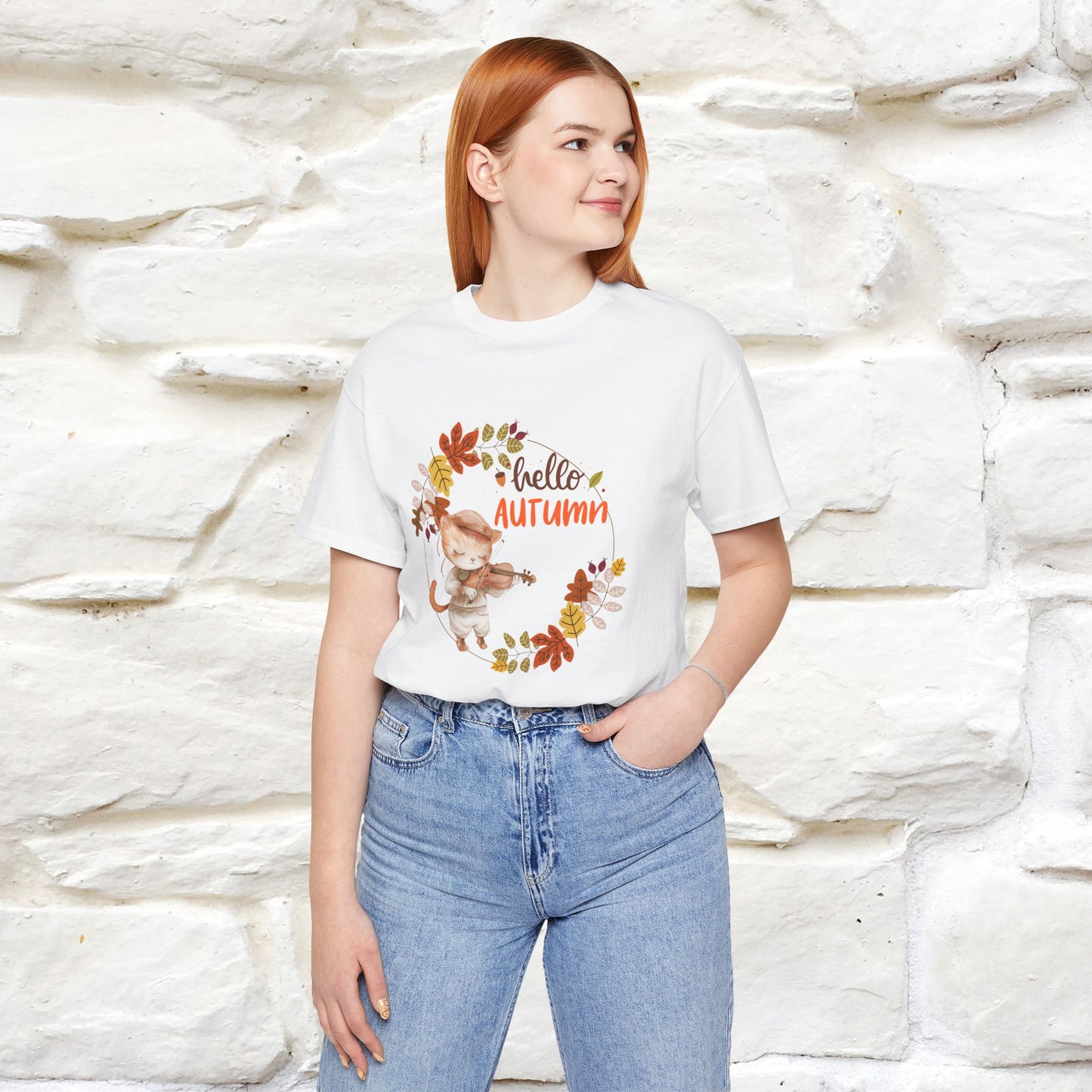 "Hello Autumn" Cat T-Shirt for Men & Women | 100% Cotton* | Cozy Fall Fashion - Nunu&Miao Studio