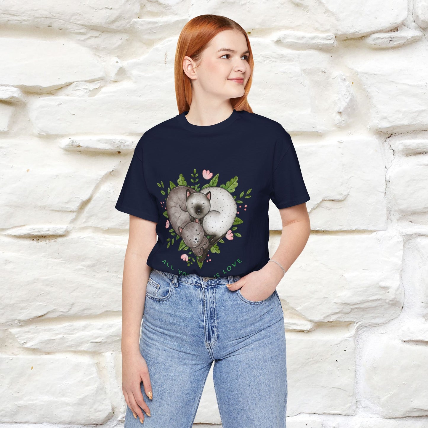 "All You Need Is Love" Cat T-Shirt | 100% Cotton* | Adorable Cat Apparel for Men & Women