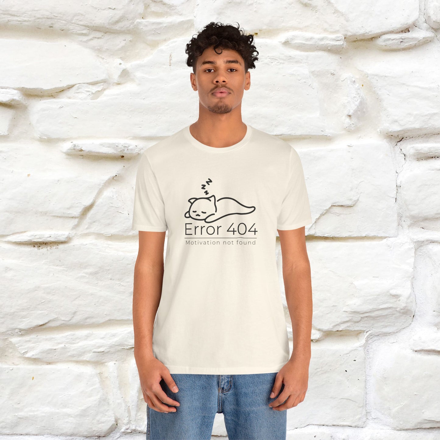 ''Error 404 Motivation Not Found'' Cat T-Shirt Front and Back Design | Nunu&Miao Studio