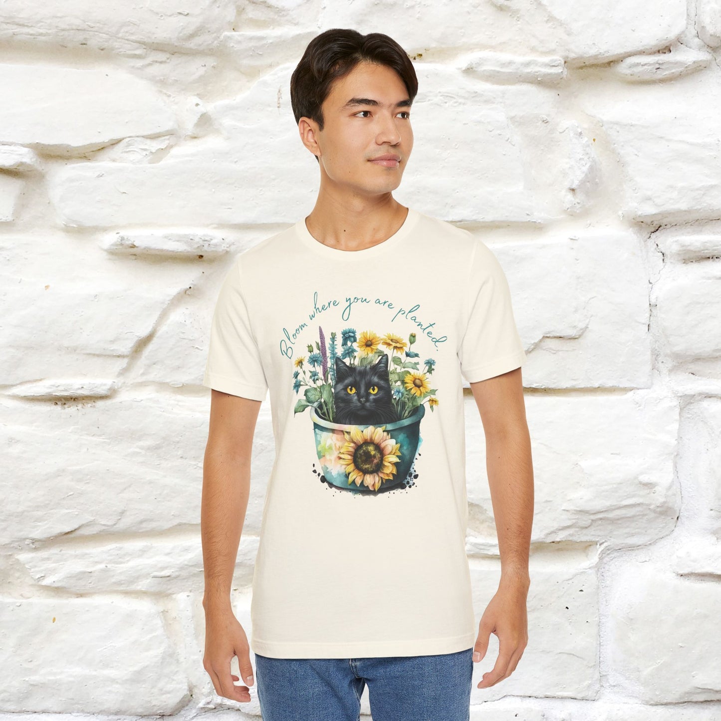 "Bloom Where You Are Planted" Cat T-Shirt for Men & Women | 100% Cotton* | Inspirational Tee