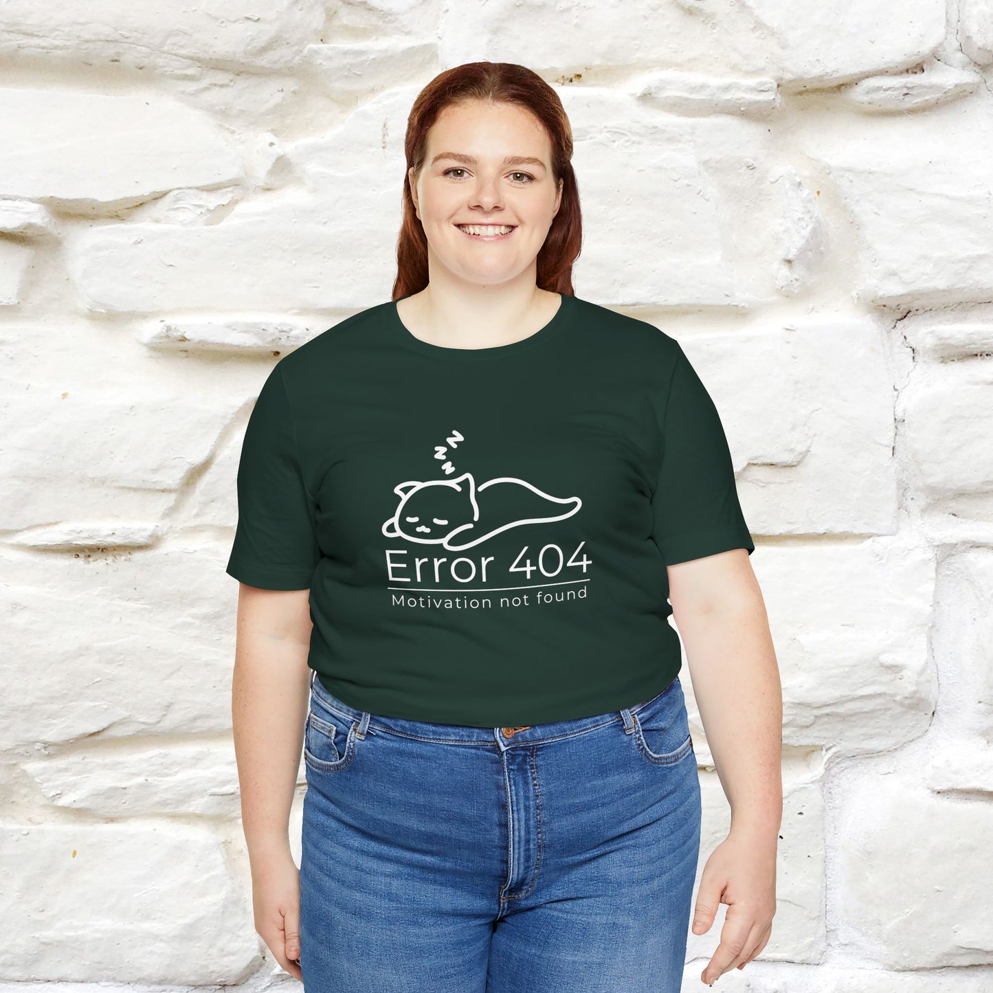''Error 404 Motivation Not Found'' Cat T-Shirt Front and Back Design | Nunu&Miao Studio