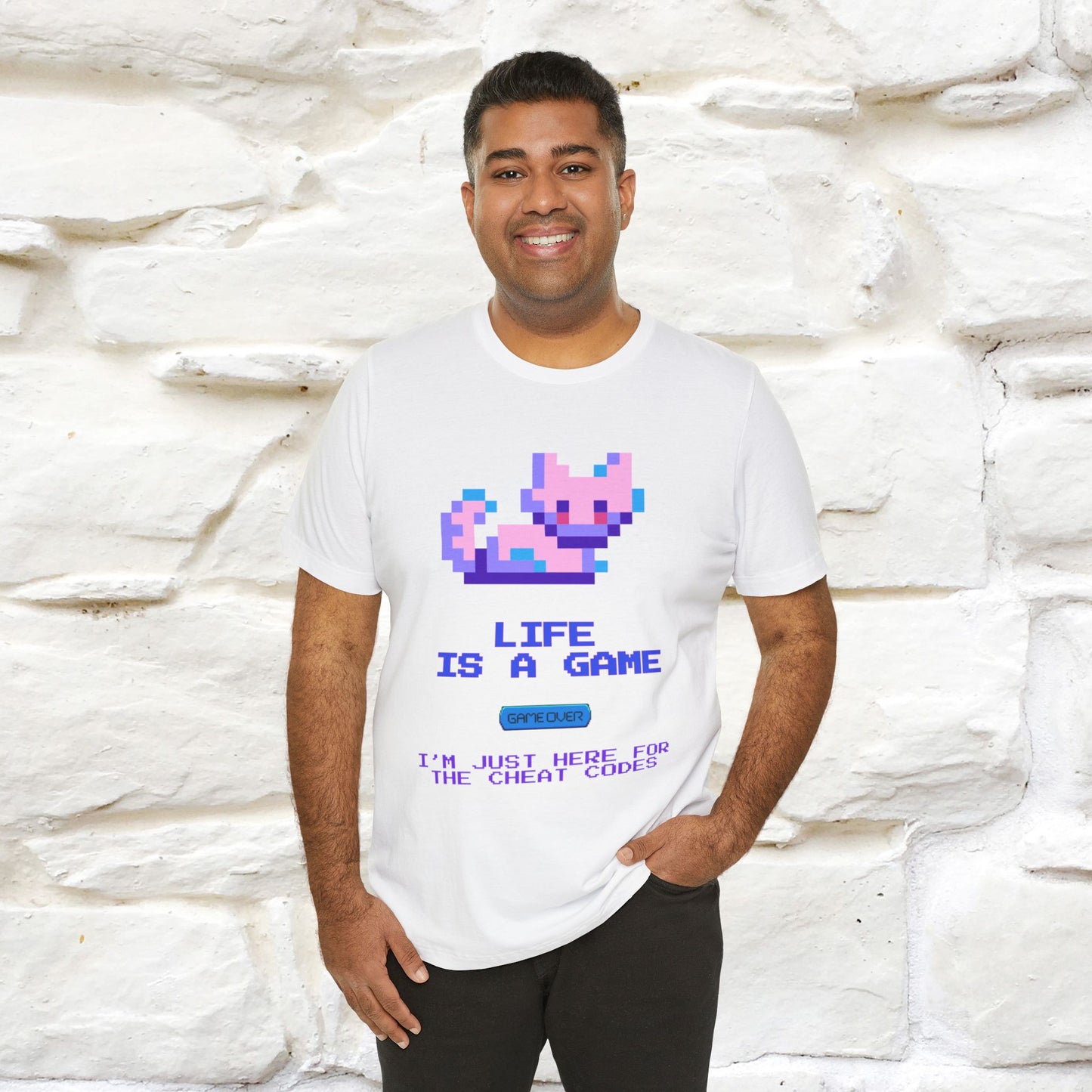 "Life Is A Game, I Am Just Here Fo The Cheat Code" Funny Cat T-Shirt for Men & Women | 100% Cotton* - Nunu&Miao Studio