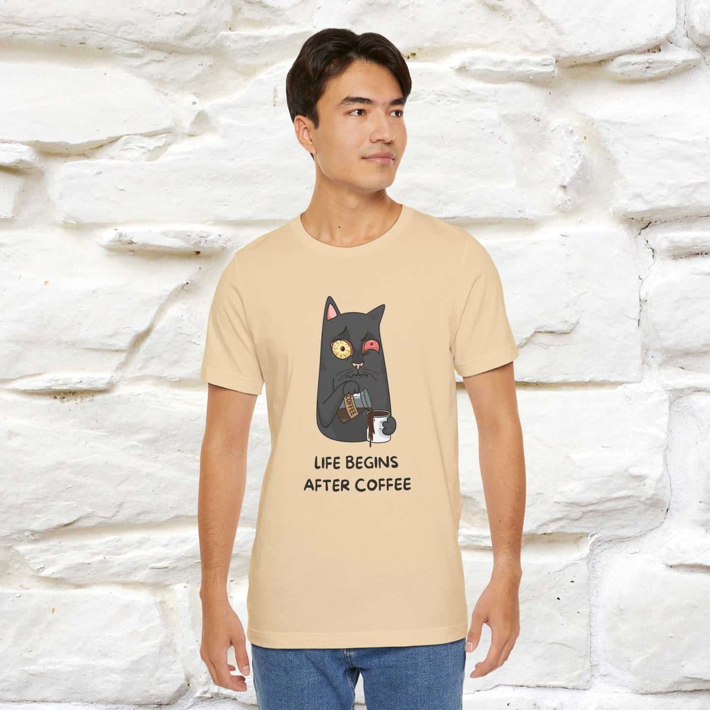 ''Life Begings After Coffe'' Cat T-shirt for Men and Women 100% Cotton* - Nunu&Miao Studio