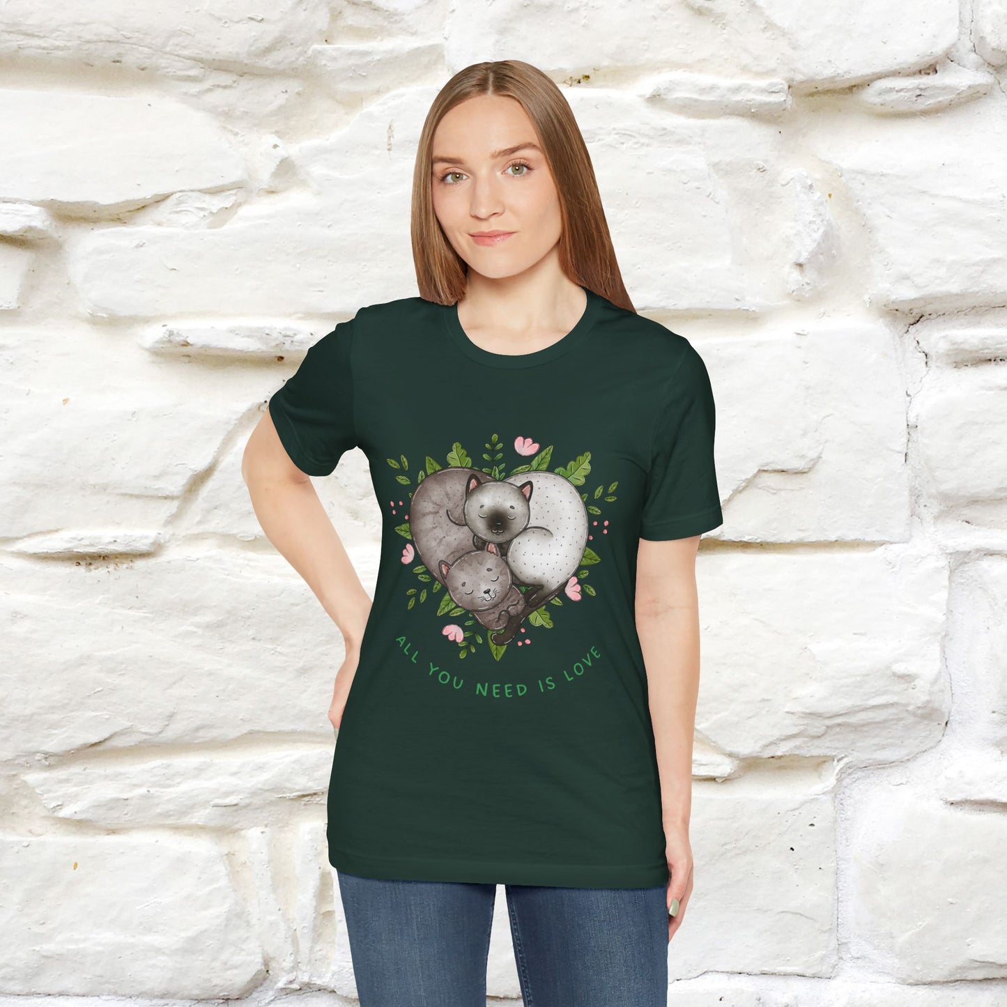 "All You Need Is Love" Cat T-Shirt | 100% Cotton* | Adorable Cat Apparel for Men & Women