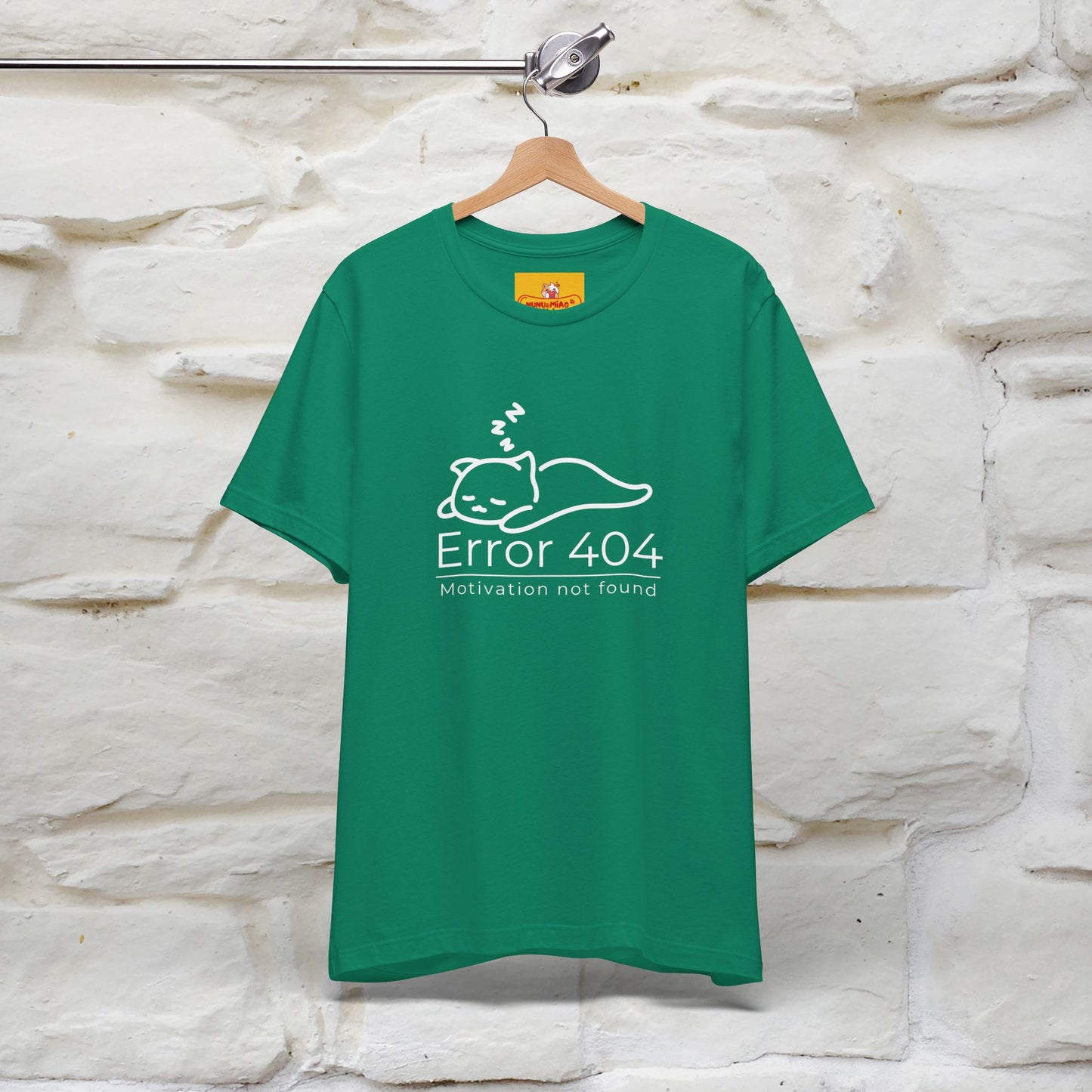 ''Error 404 Motivation Not Found'' Cat T-Shirt Front and Back Design | Nunu&Miao Studio