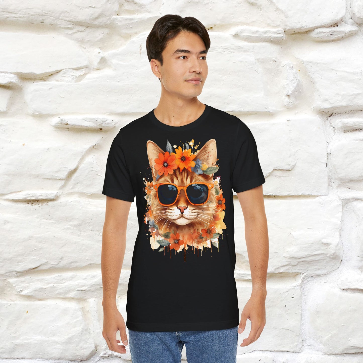 "Cool Cat in Bloom" T-shirt for Men and Women | 100% Cotton* - Nunu&Miao Studio