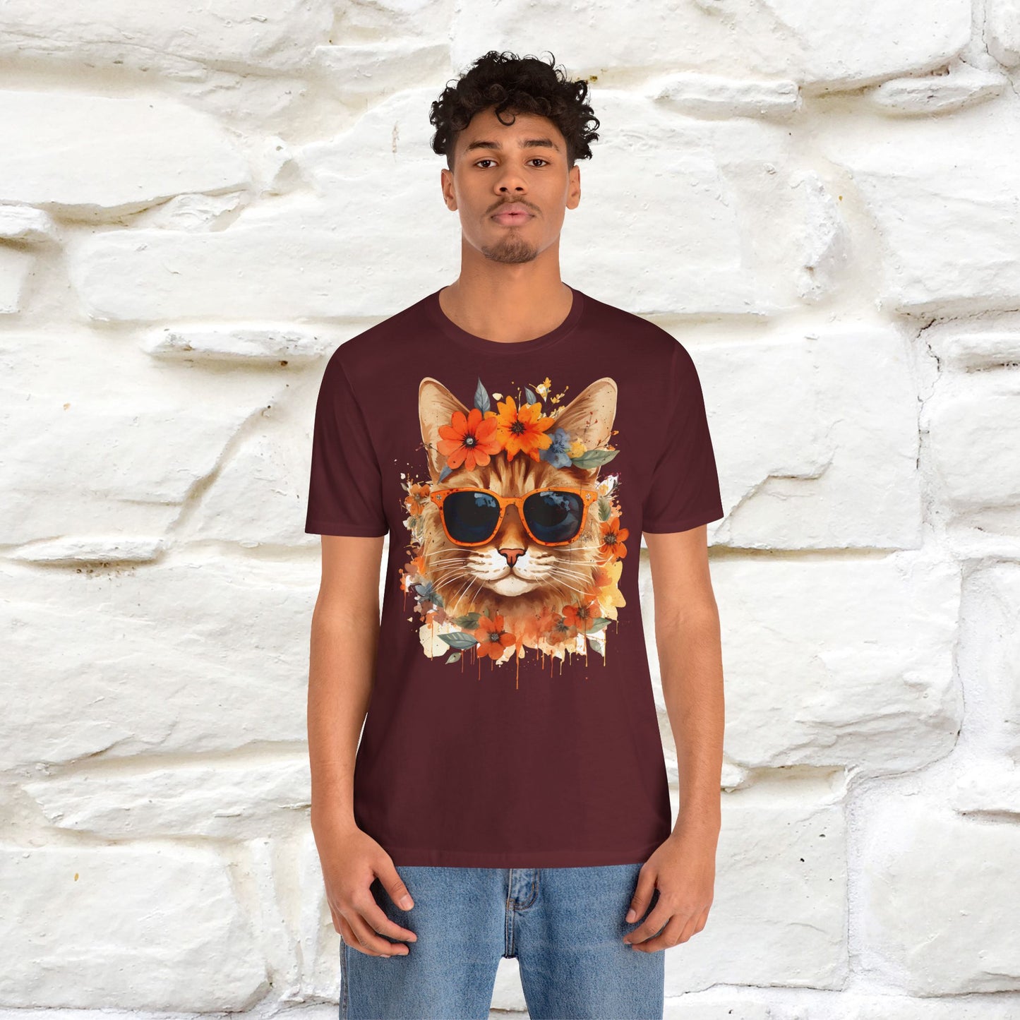 "Cool Cat in Bloom" T-shirt for Men and Women | 100% Cotton* - Nunu&Miao Studio
