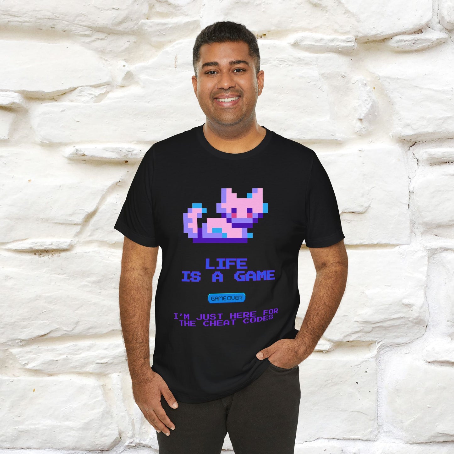 "Life Is A Game, I Am Just Here Fo The Cheat Code" Funny Cat T-Shirt for Men & Women | 100% Cotton* - Nunu&Miao Studio