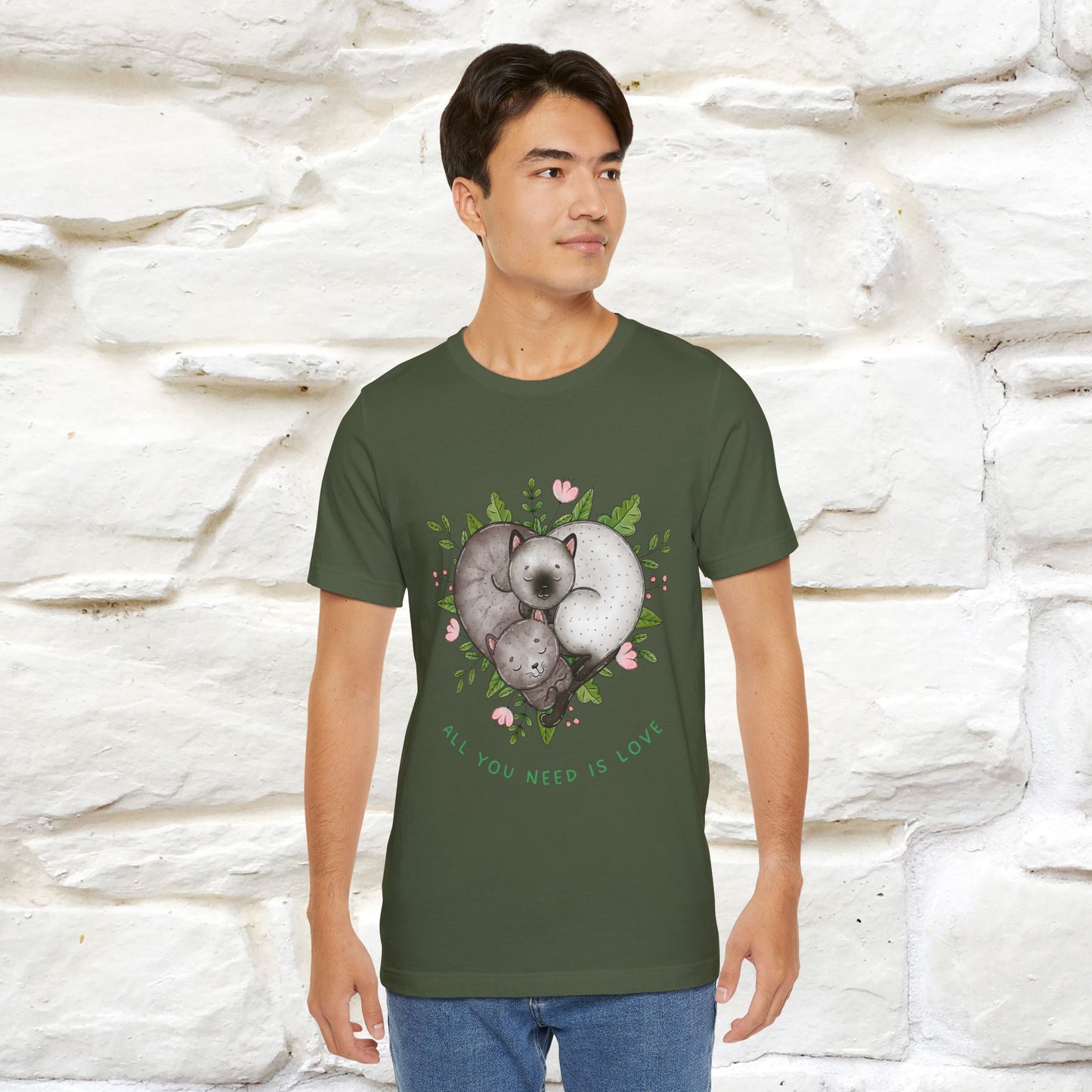 "All You Need Is Love" Cat T-Shirt | 100% Cotton* | Adorable Cat Apparel for Men & Women