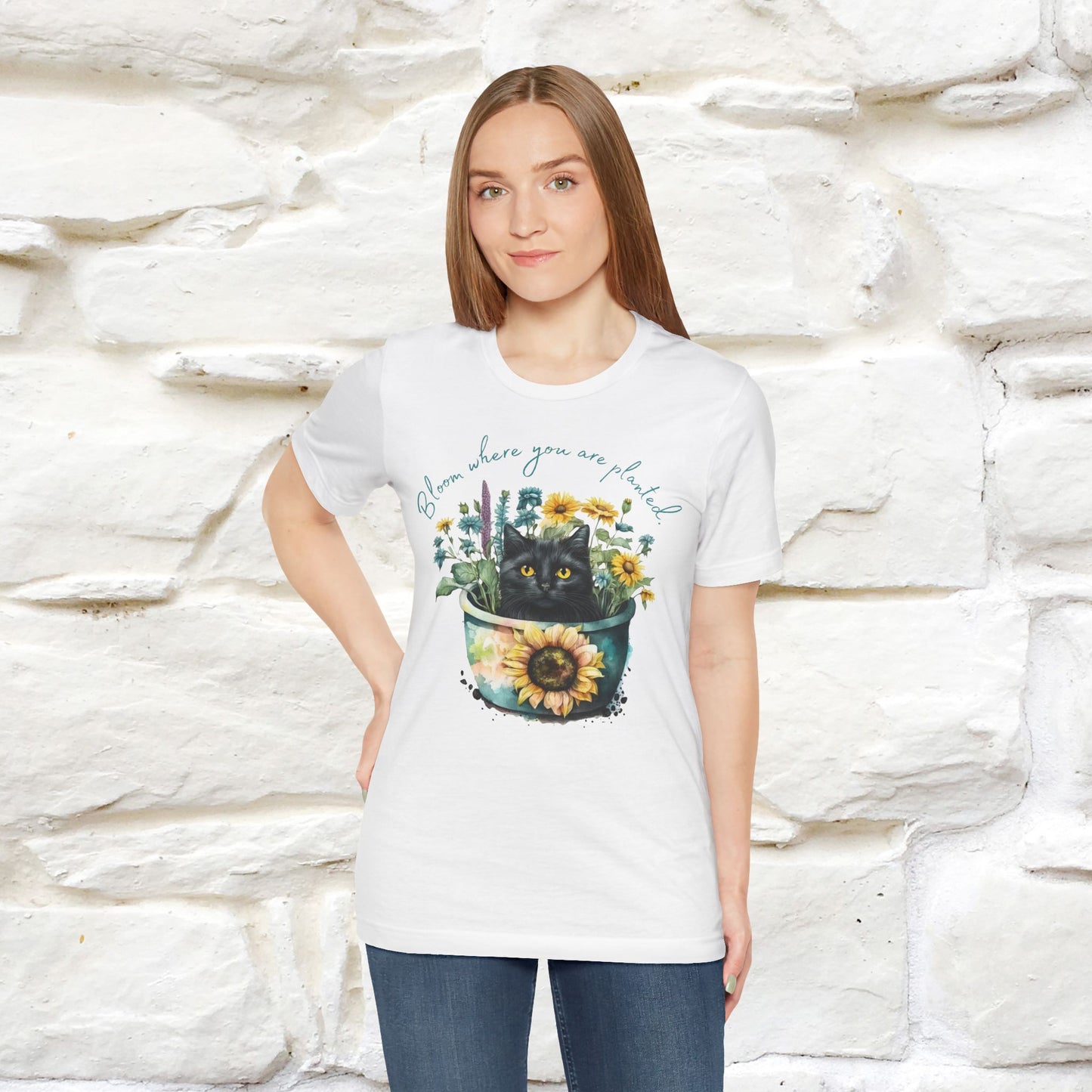 "Bloom Where You Are Planted" Cat T-Shirt for Men & Women | 100% Cotton* | Inspirational Tee